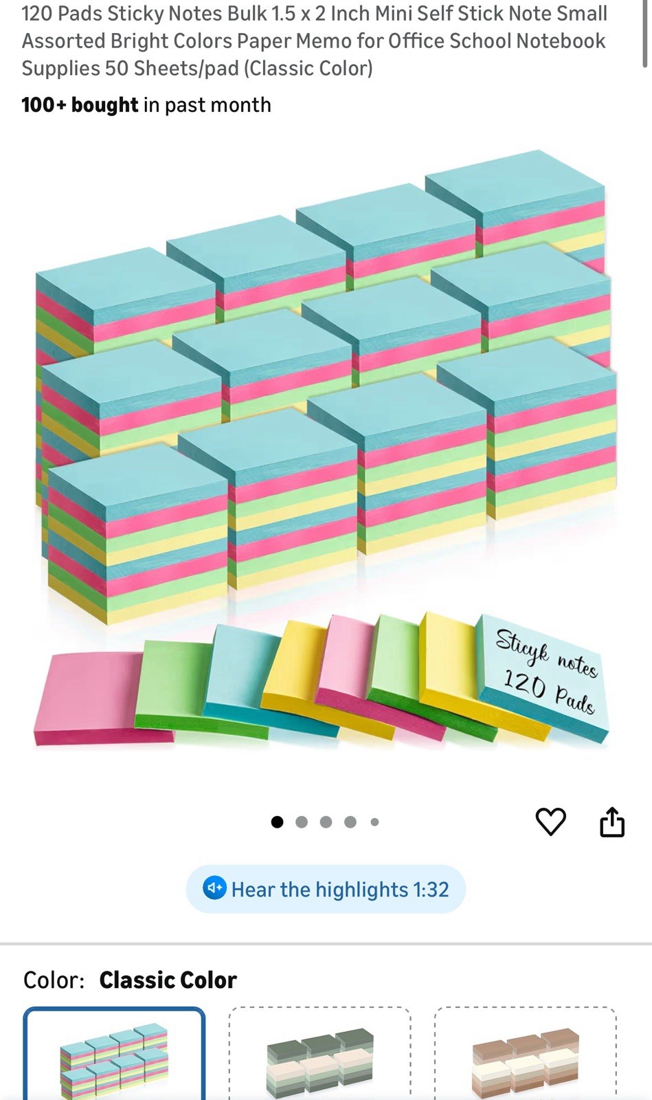 120 Pads Sticky Notes Bulk 1.5 x 2 Inch Mini Self Stick Note Small Assorted B…