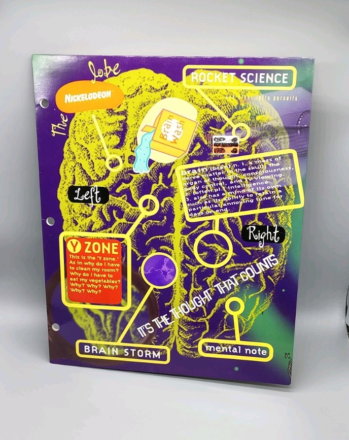 RARE Vintage 1996 Impact Nickelodeon Brain Science 3-Hole 2-Pocket School Folder
