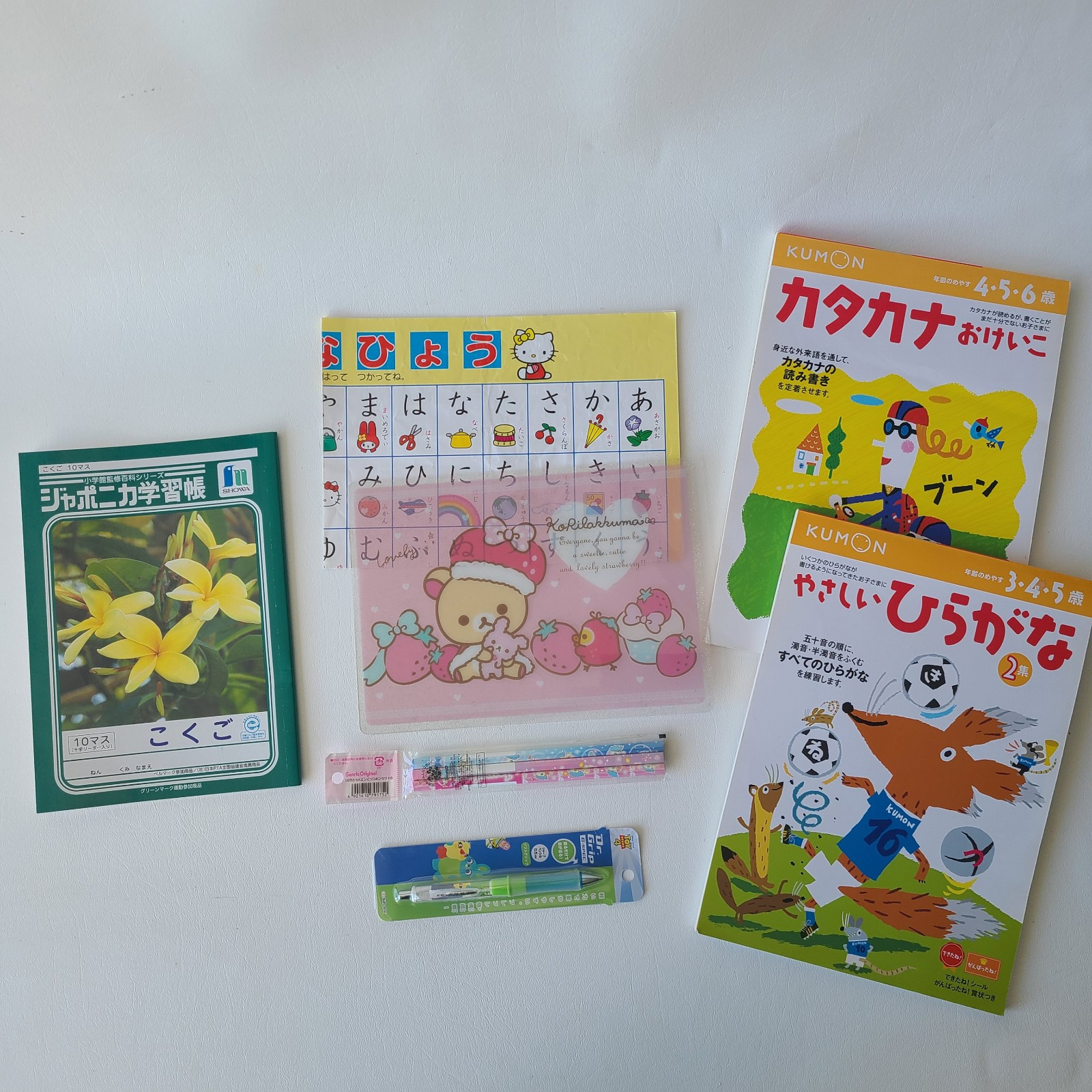 Learn Japanese Hiragana Katakana w/ Cute Characters Rirrakuma Hello Kitty