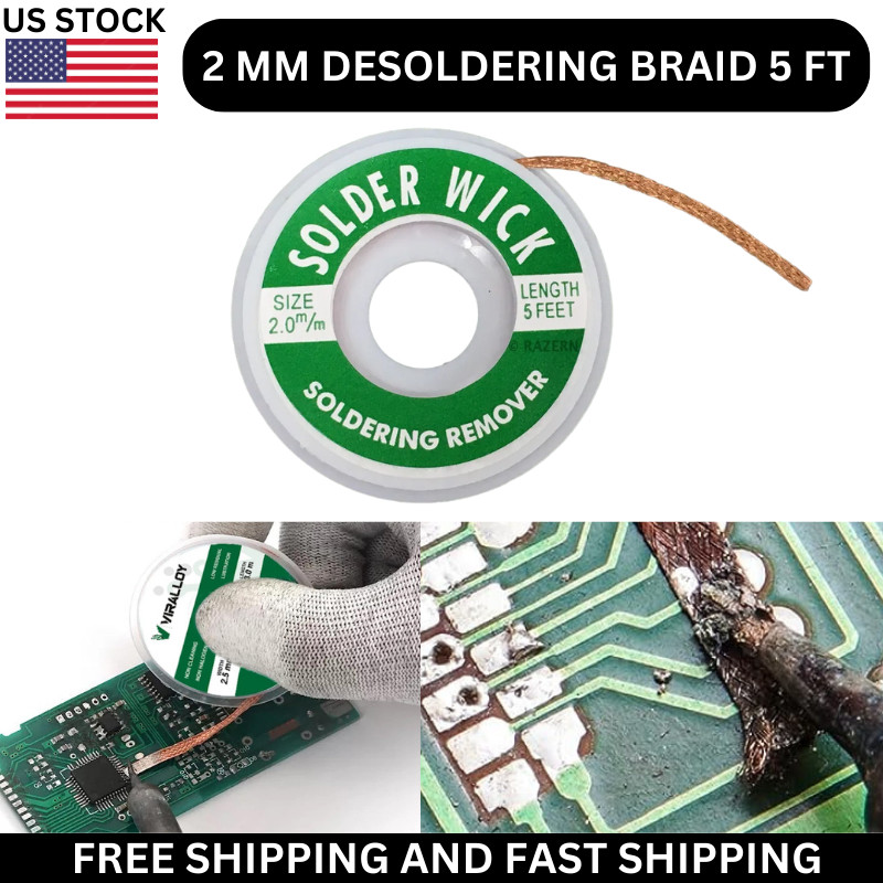 2.0mm Copper Wick Solder Remover 5ft 1.5m Desoldering Braid Spool US Stock