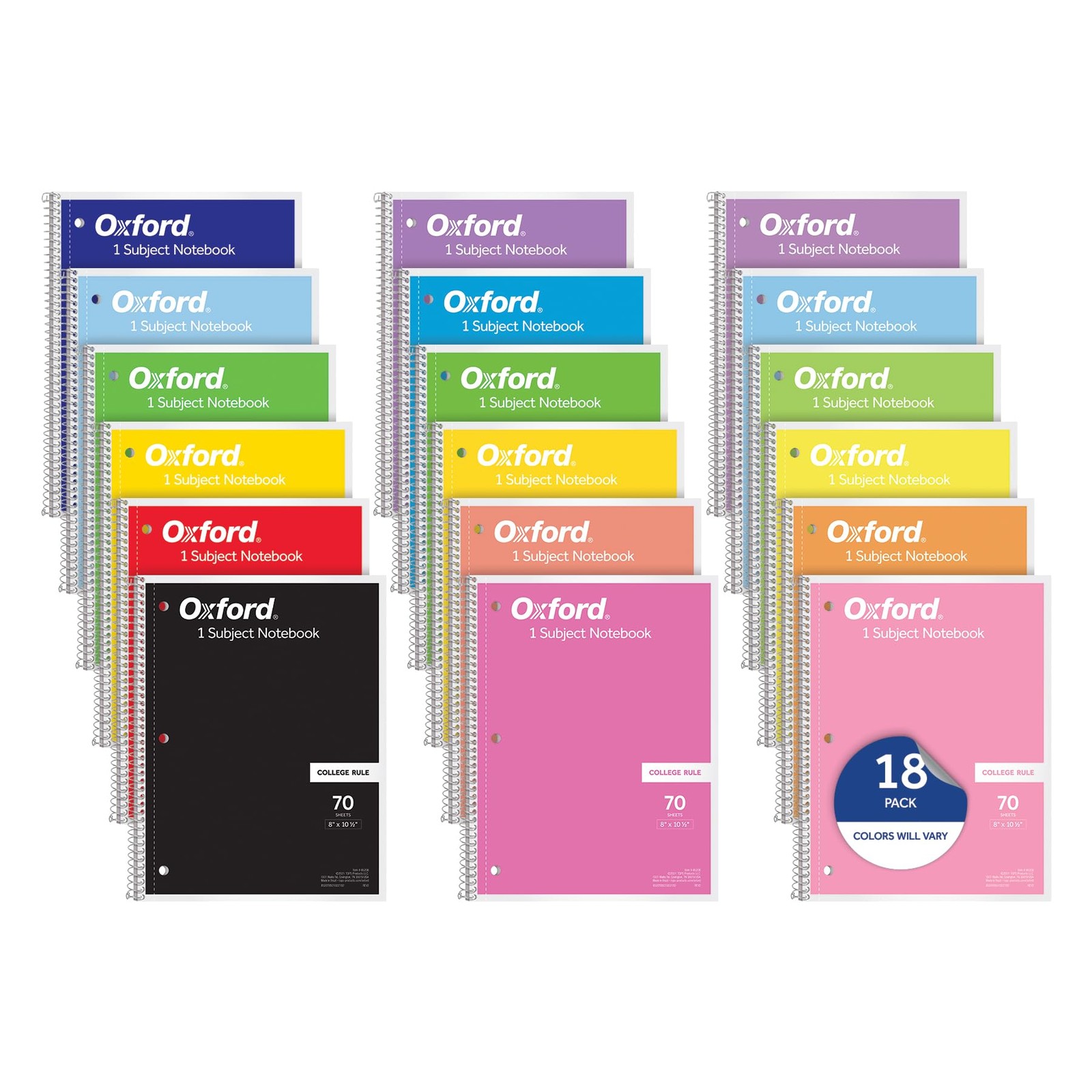 Spiral Notebooks, 18 Count Bulk Pack, 1 Subject, College Ruled Notebooks for Sch
