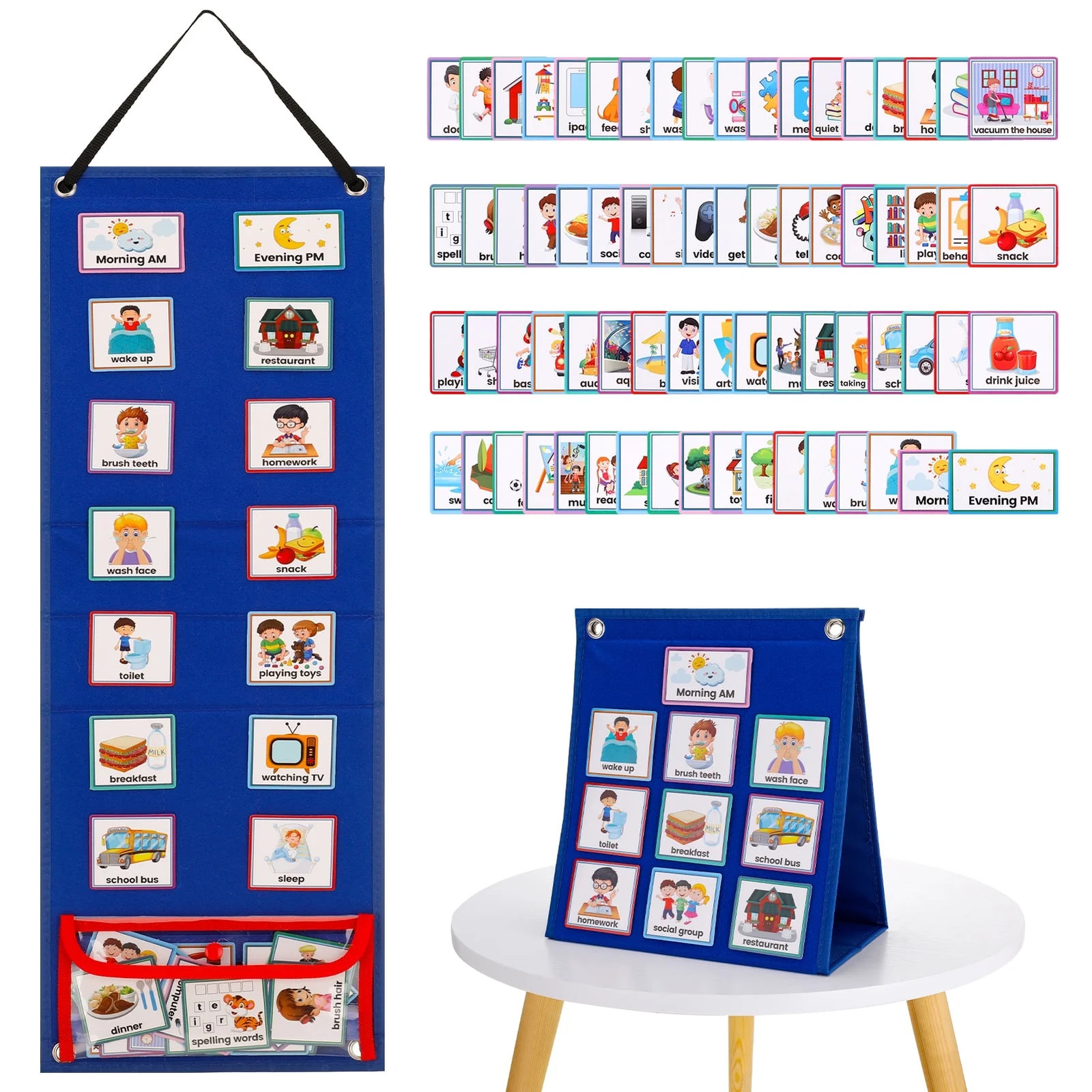 Visual Schedule Chart for Kids Daily Routine Board w/70 Cards Autism Learning To