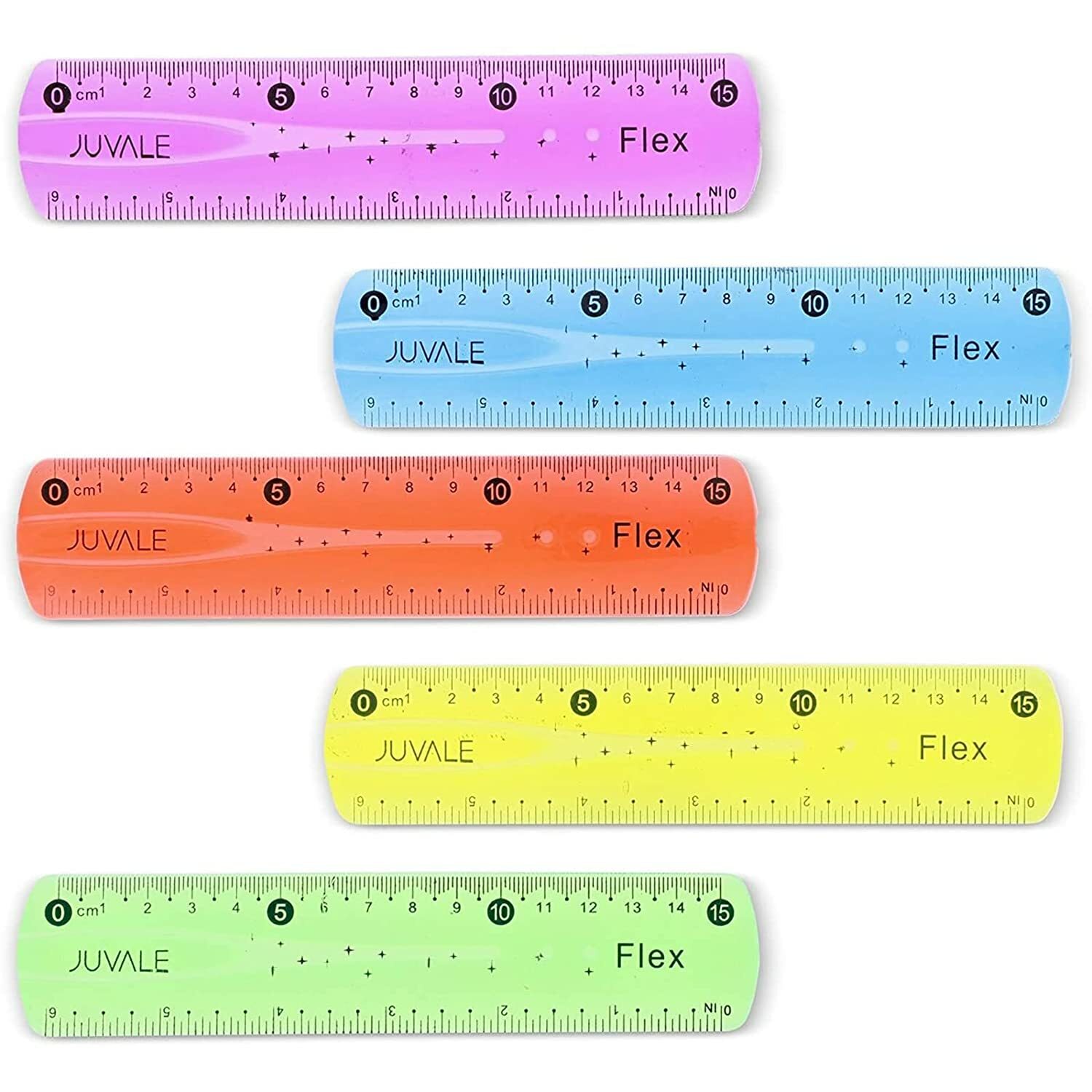 (5X) 6 Inch Classroom Rulers for Students, Transparent Design (5 Colors, 5 Pack)