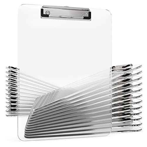 25 Pack Transparent Plastic Clipboards Bulk Acrylic Clear Clip boards with Low