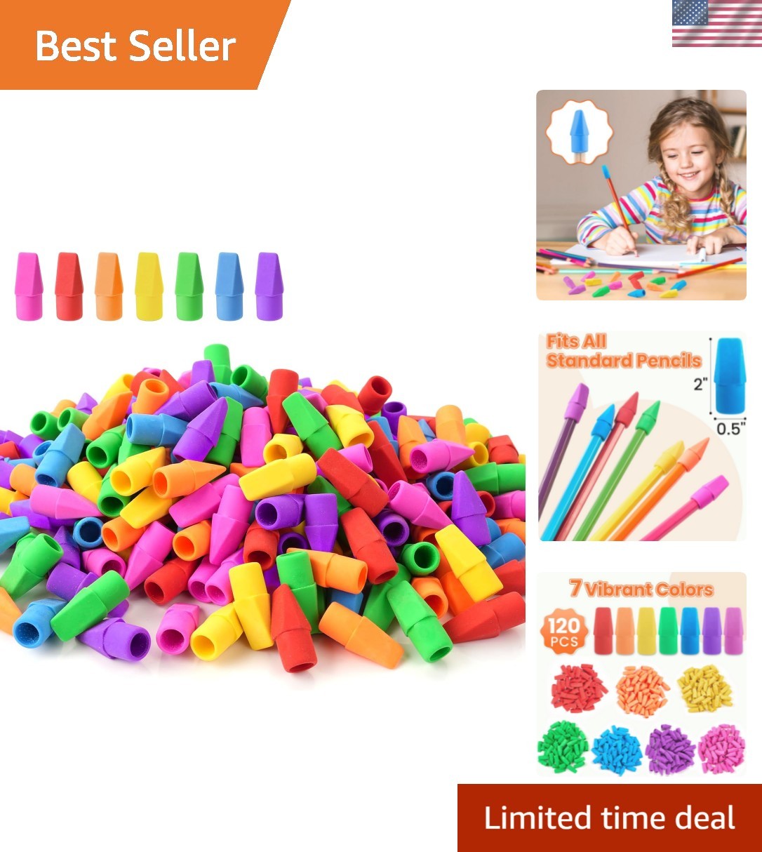 120 Pack Pencil Top Erasers, Cap Pencil Eraser Toppers, Studying Supplies for…