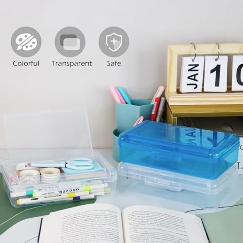 1 Pack Double Layer Hard Pencil Cases, Plastic Translucent Pencil Box Clear
