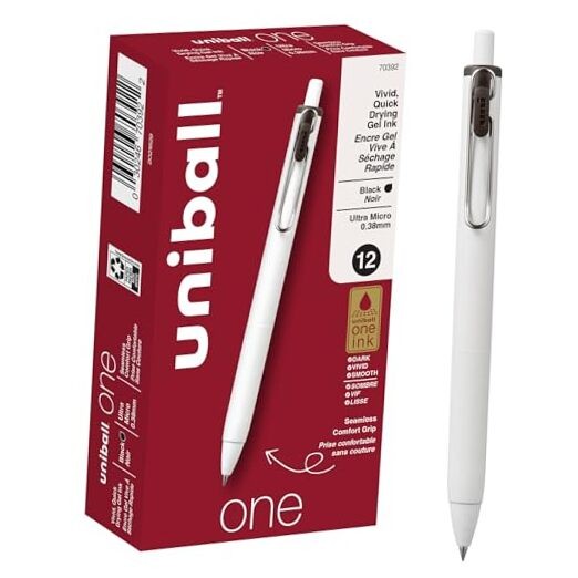Uniball One Gel Pen 12 Pack; 0.38mm Ultra 12 Count (Pack of 1) Solid White