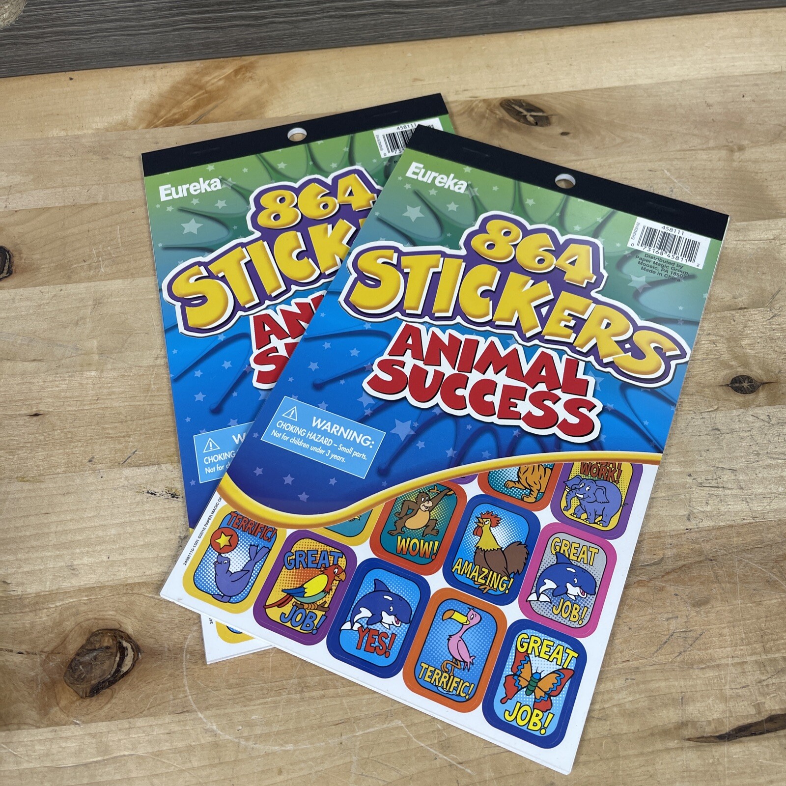 2 Pack Eureka Animal Stickers Reward Stickers For Teachers, 864 pcs Each New