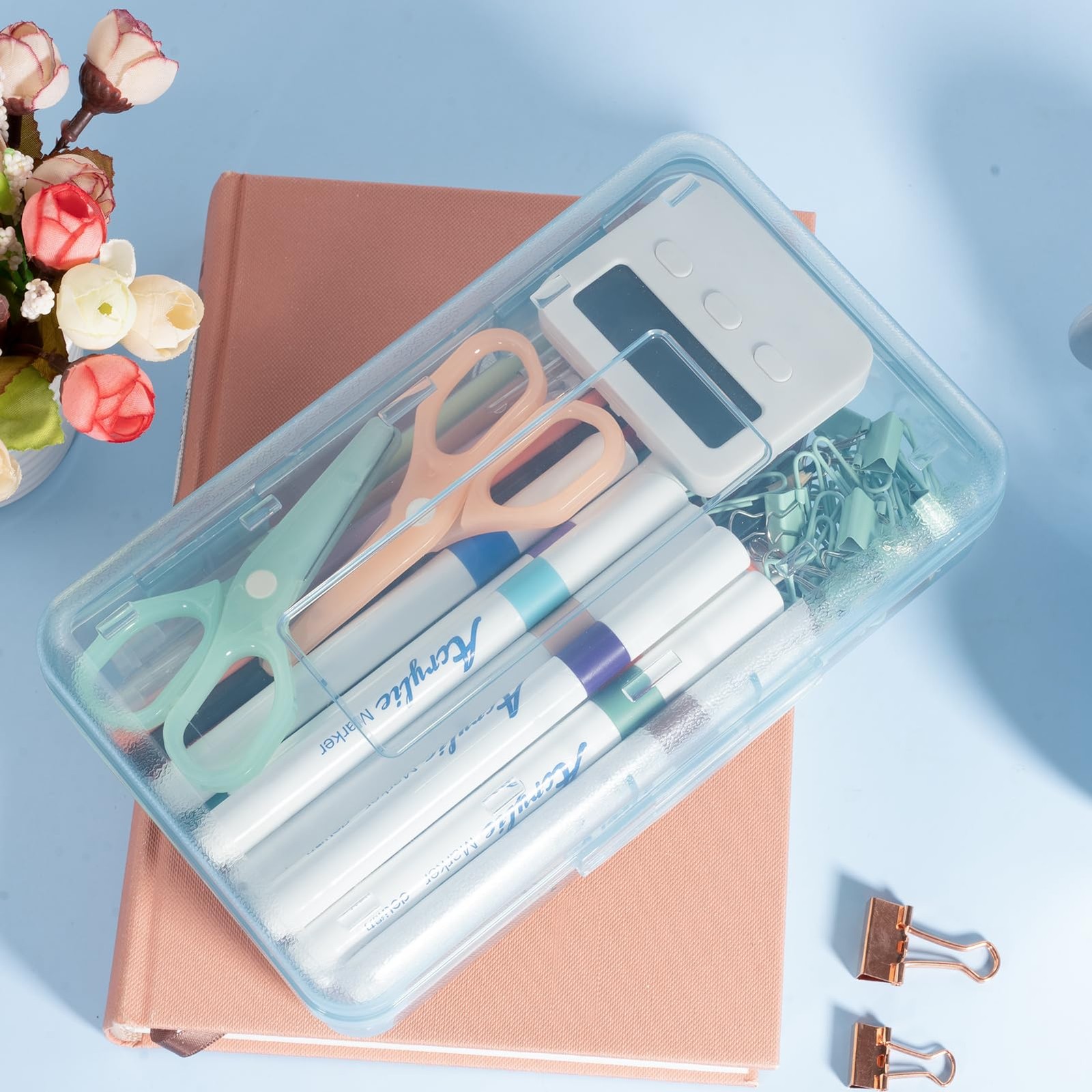 DANRONG Pencil Box, Large Capacity Case, Plastic Boxs for Blue