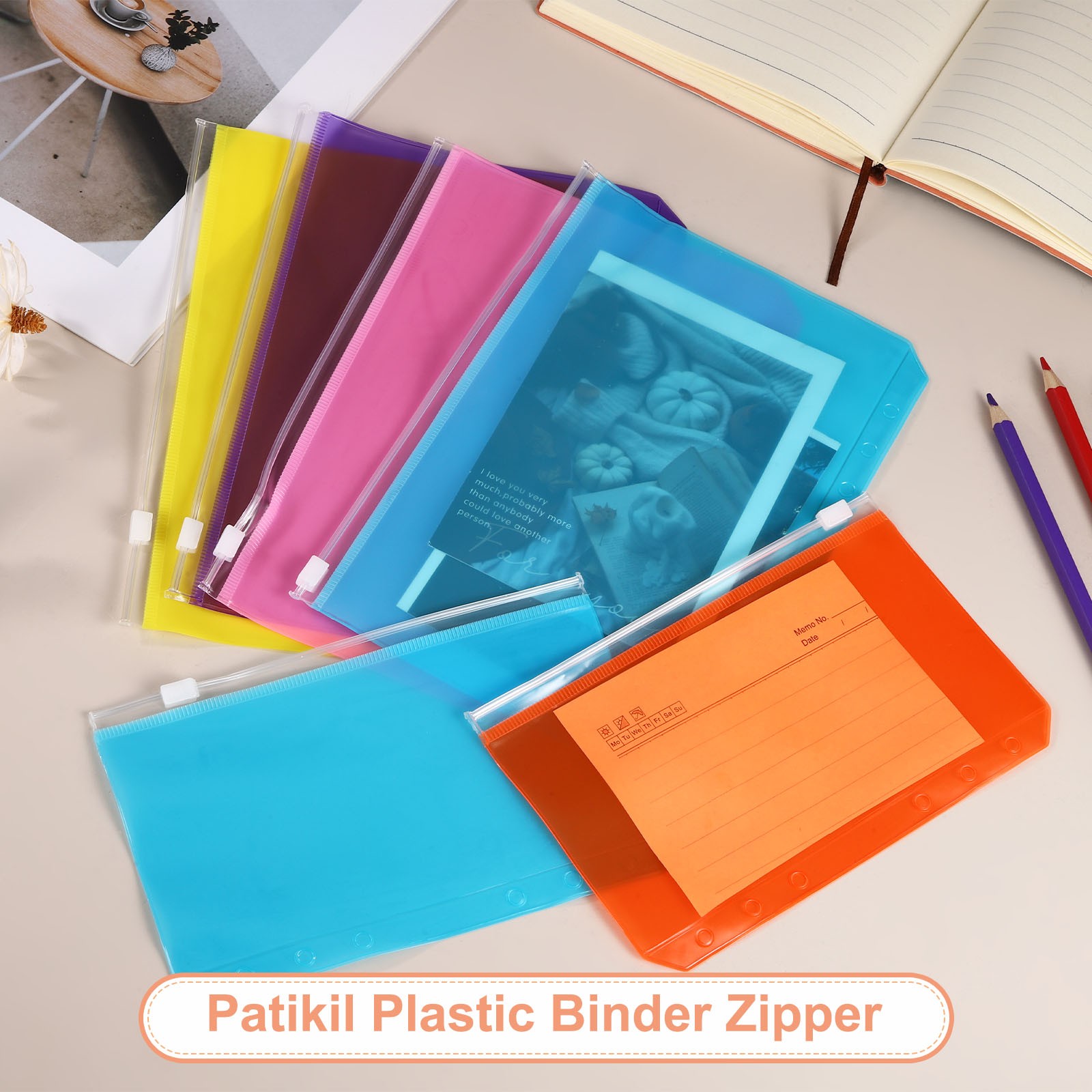 10Pcs A6 Binder Pockets, Plastic Sheet Protectors with 6 Holes, Green