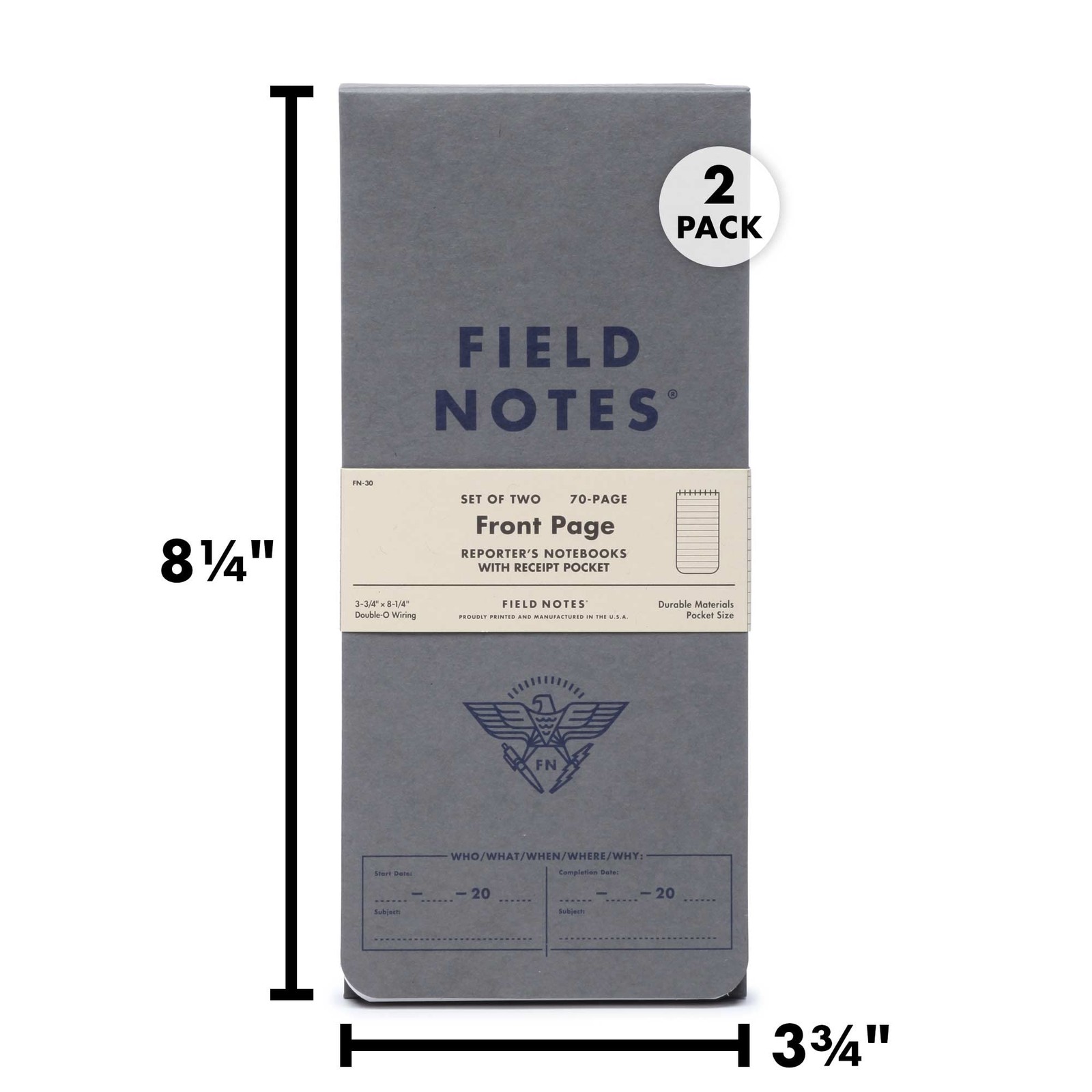 – Front Page 2-Pack of Reporter’s Notebooks – 3.75″ x 8″
