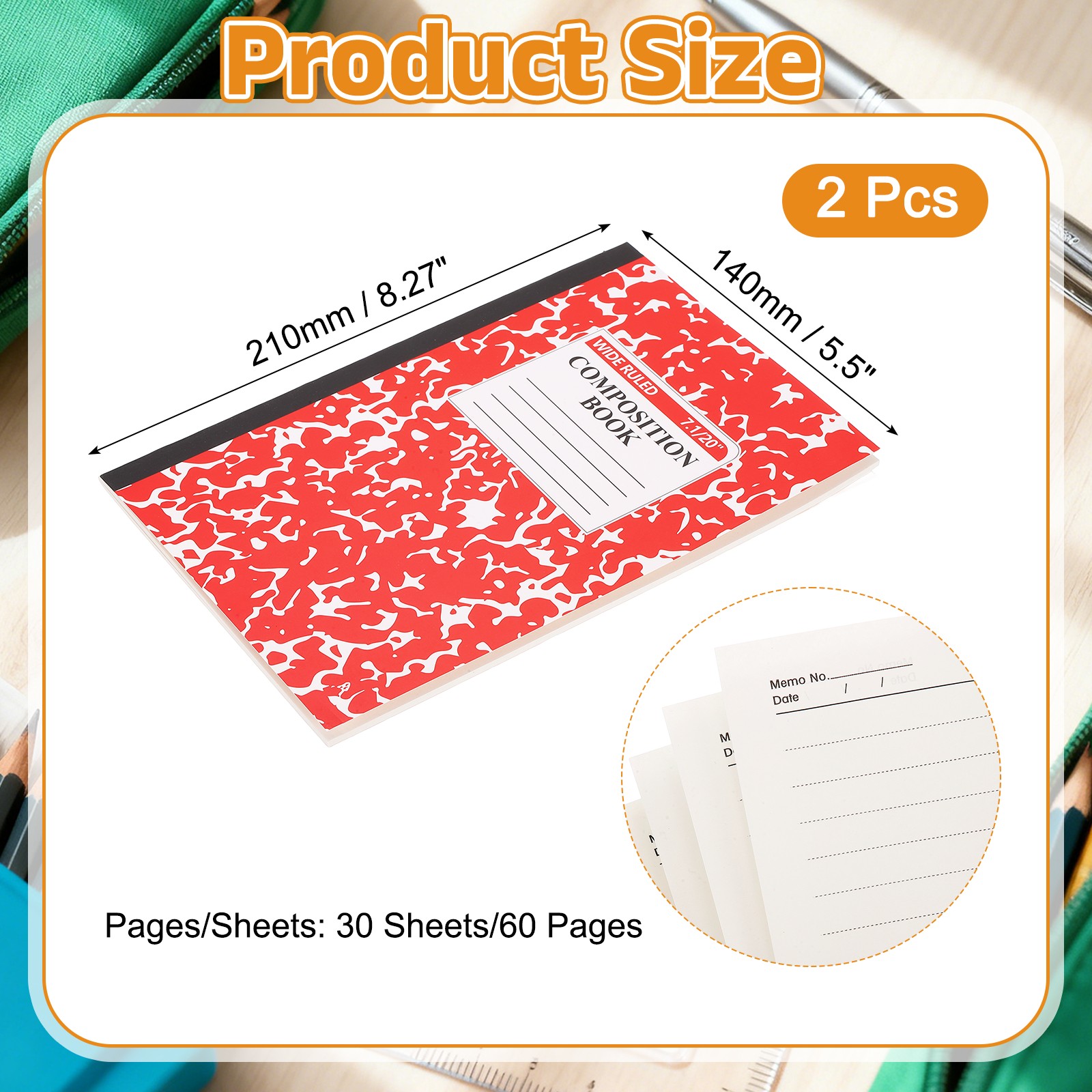 2 Pack A5 Notebook, A5 Journal Mini Notebook Pocket Marble,Red