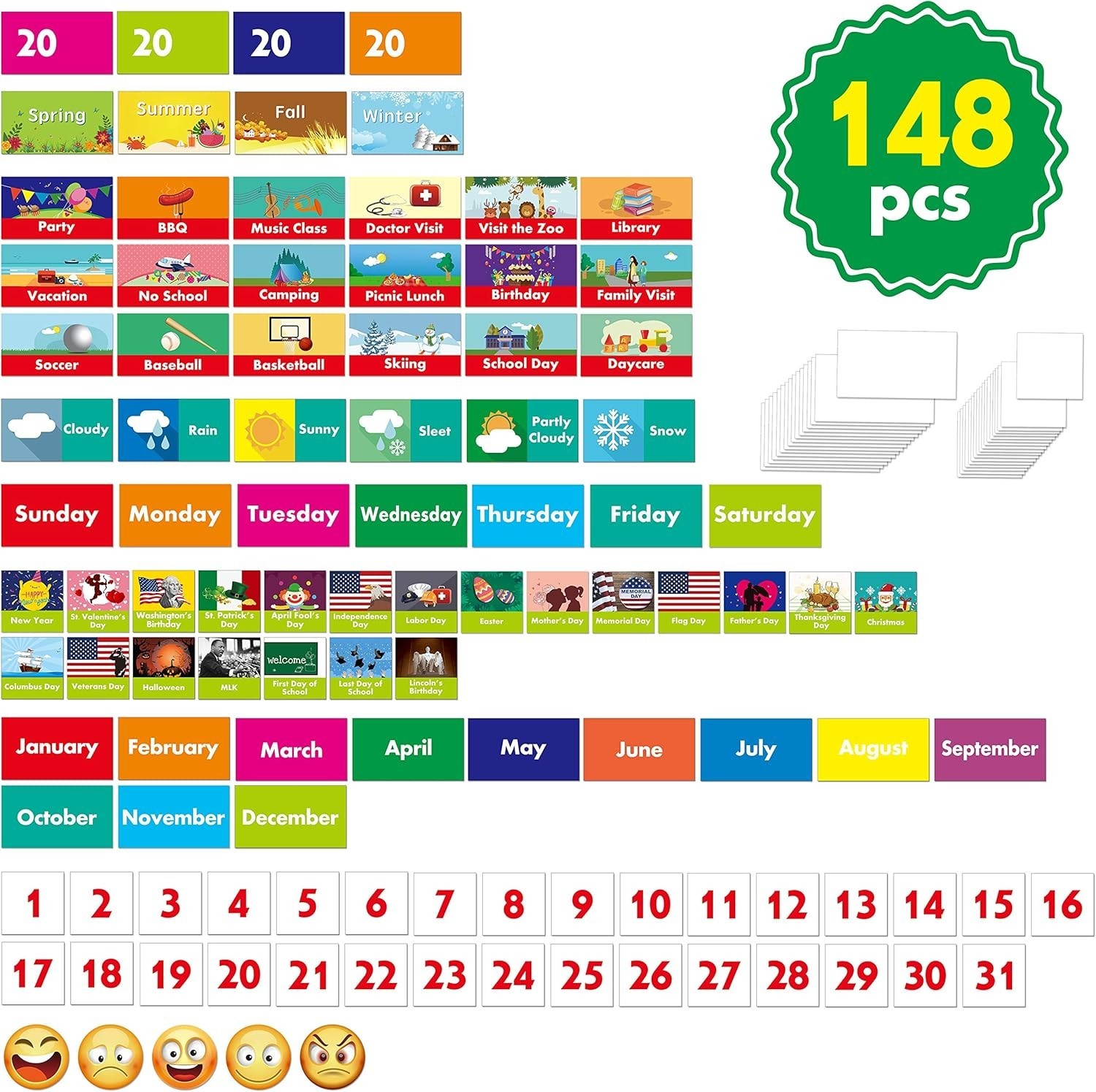 Visual Learning Calendar & Weather Pocket Chart with 40 Customizable Cards