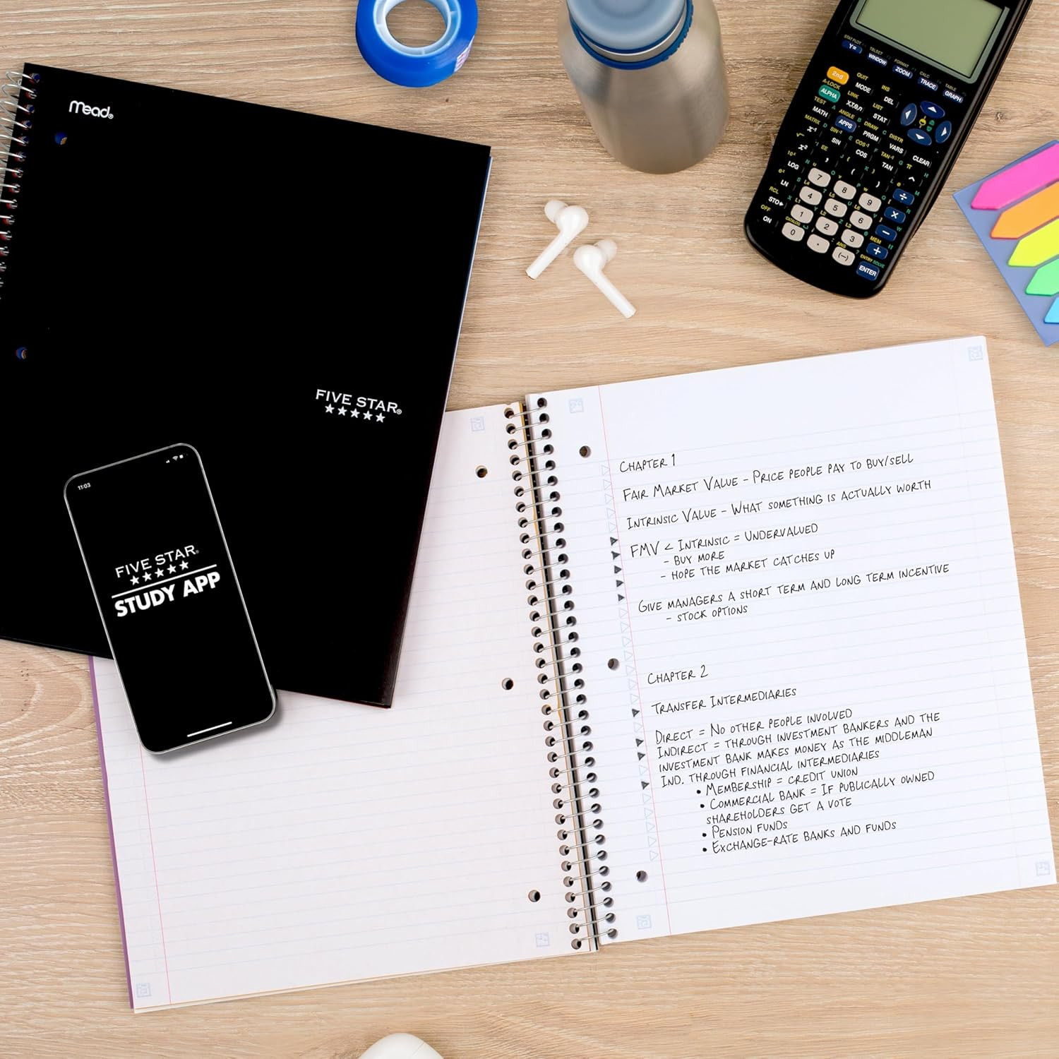 Five Star Spiral Notebook + Study App, 5 Subject, College Ruled Paper, 8-1/2″ X