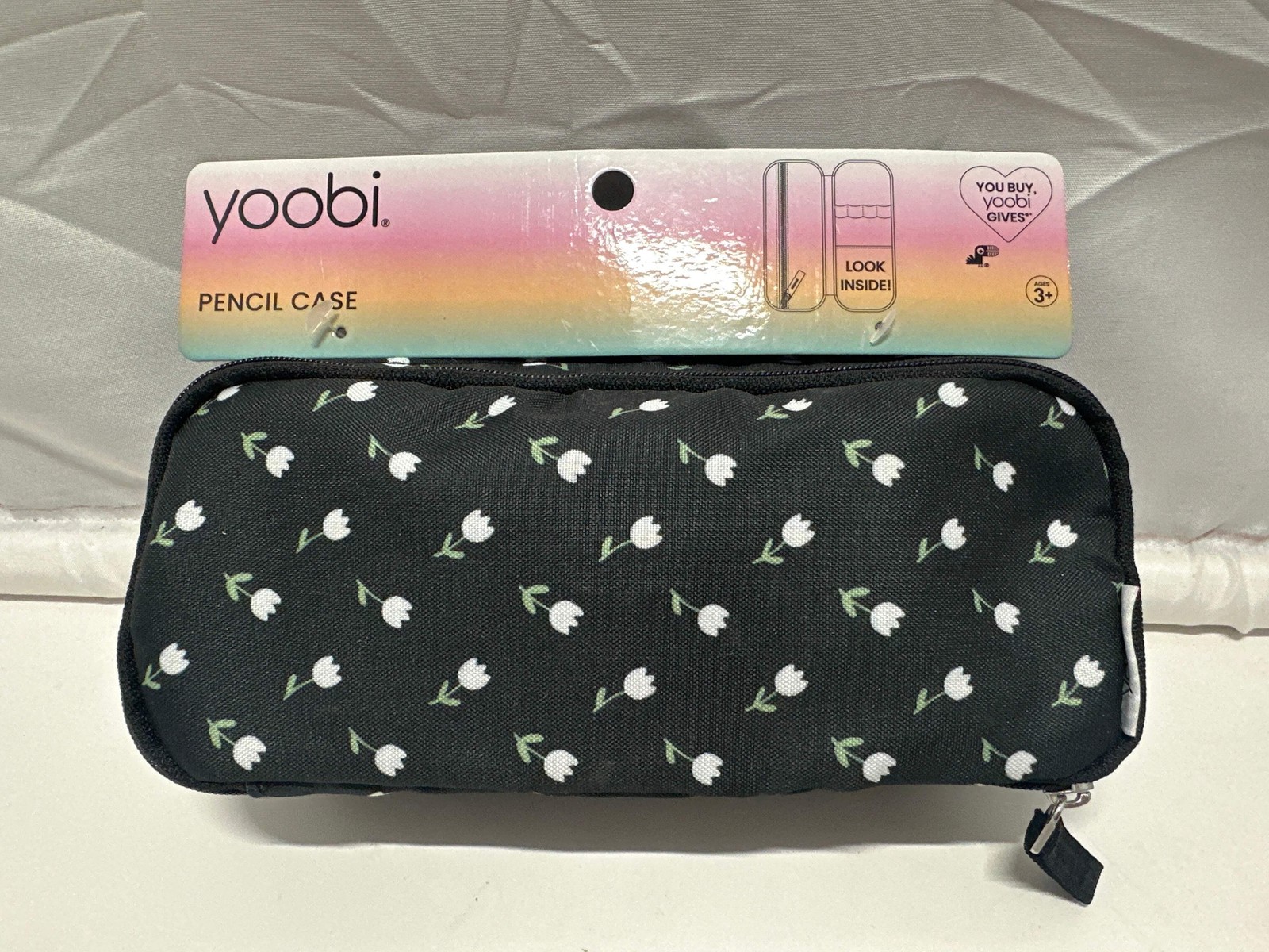 Yoobi Tulip Print Hard Shell Pencil Case Organizer Black White Floral