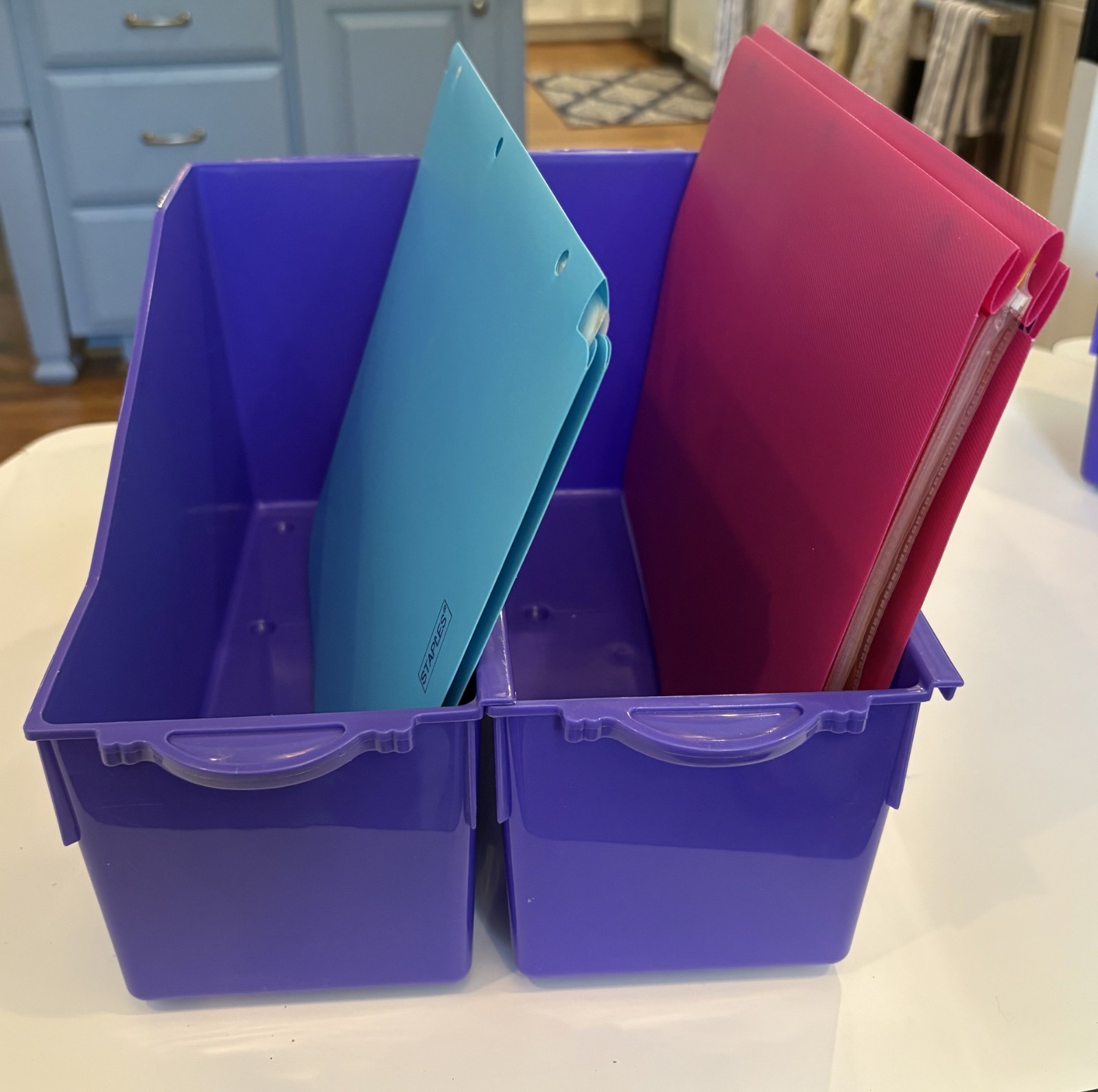 Interlocking Plastic Book Bins – red, orange, yellow, green, blue, purple