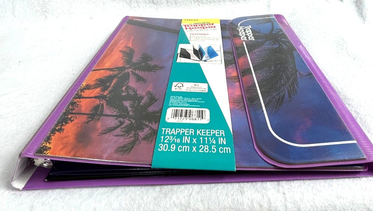 Trapper Keeper 3 Ring Binder Retro Portfolio Folder Mead Tropical Sunset Cal NEW