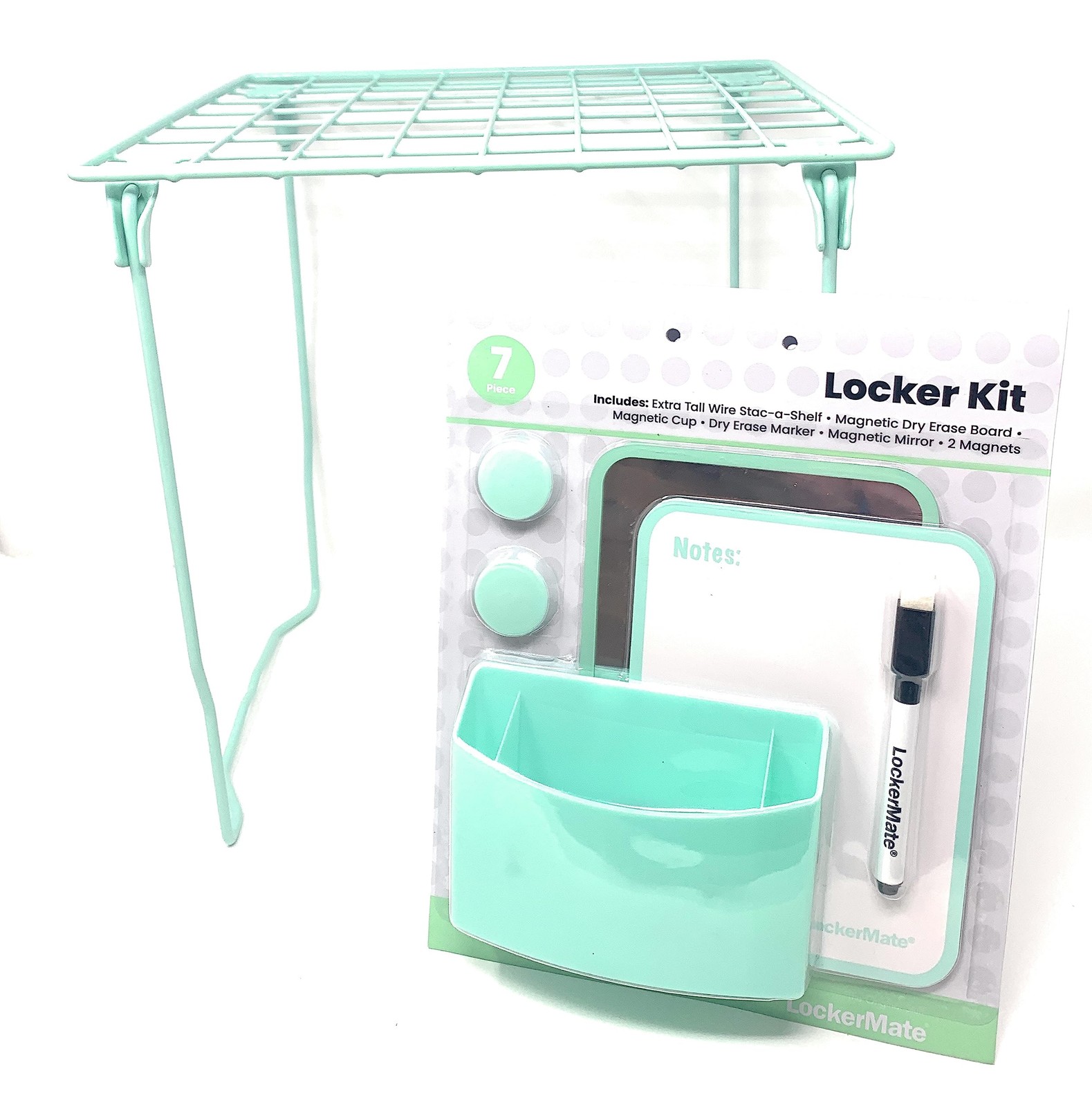 7 Piece Tall Wire Locker Kit with Magnets, Mirror, Dry Erase Board, Storage C…