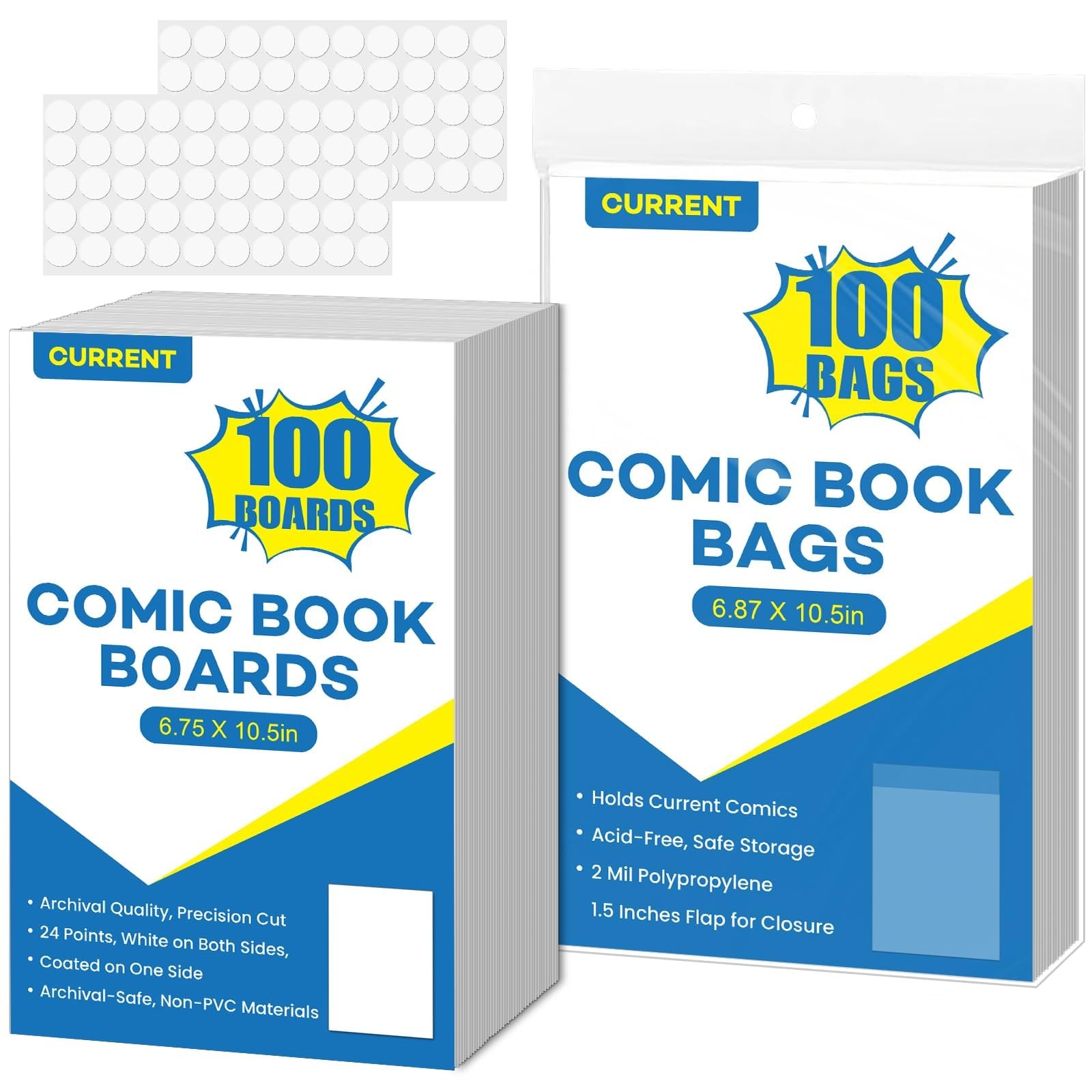 100 Pack Current Comic Book Bags and Boards, 6.87″ x 10.5″ Clear 100P,