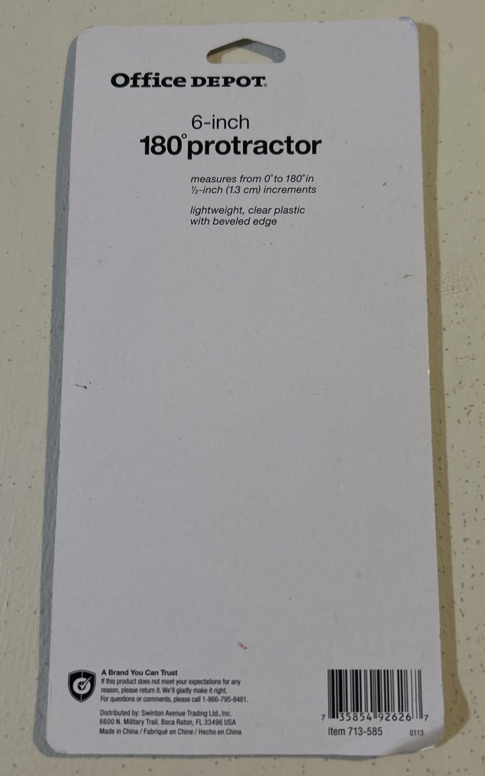 Office Depot 6” inch 180 Degree Protractor Beveled Edge Purple