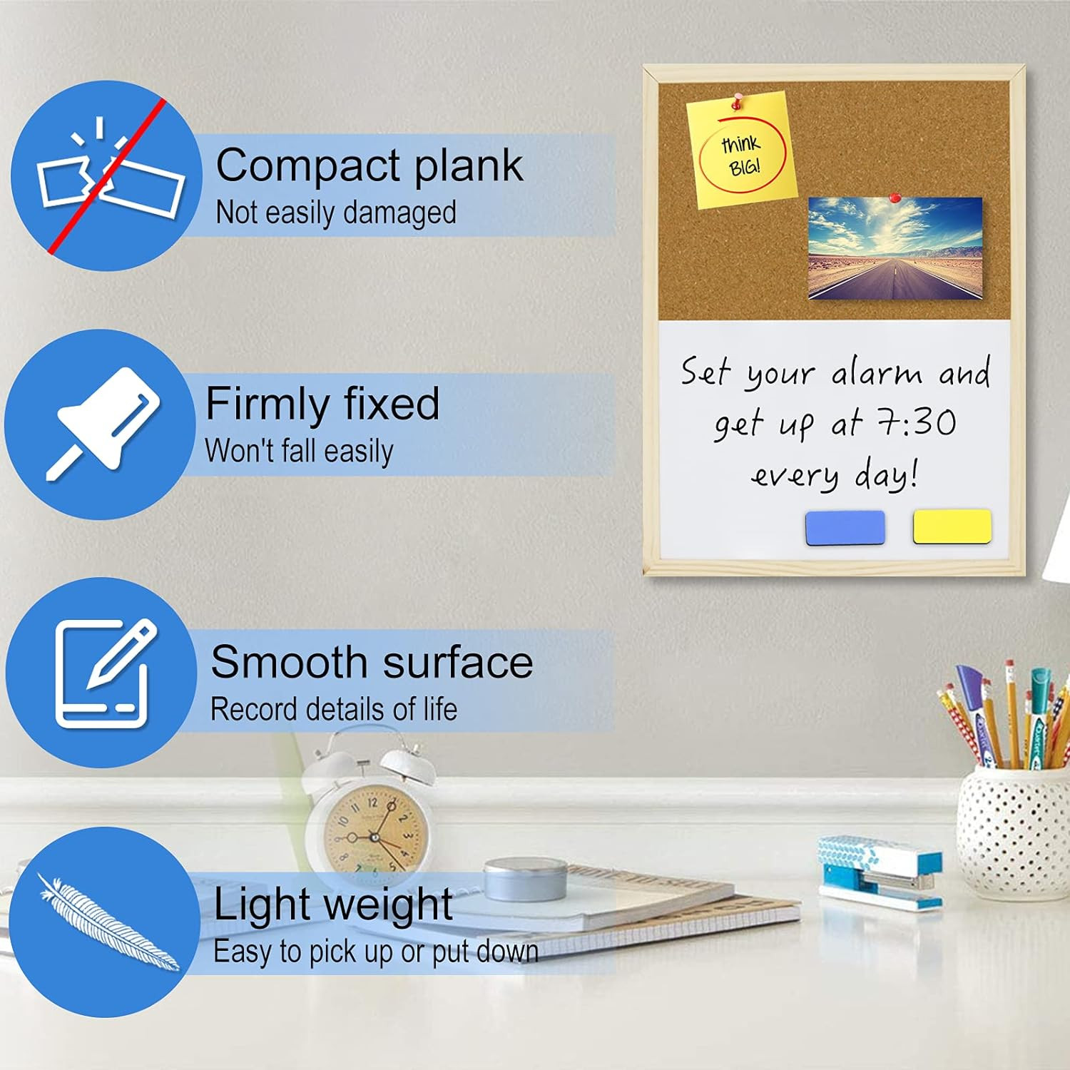 Dry Erase Cork Board 16.5″x12.6″, Notice 16.5″ x 12.6″, Wooden Frame