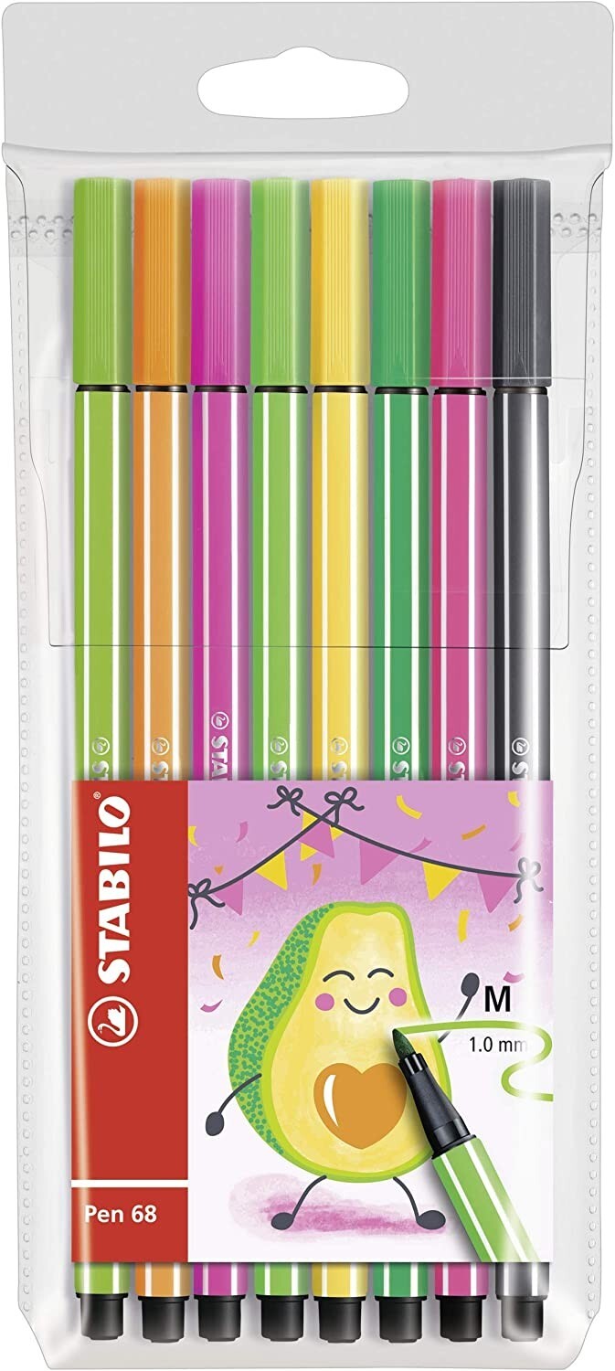 STABILO Pen 68 Fibre Tip Fineliner 1.0mm Avocado Set Wallet of 8 Colours