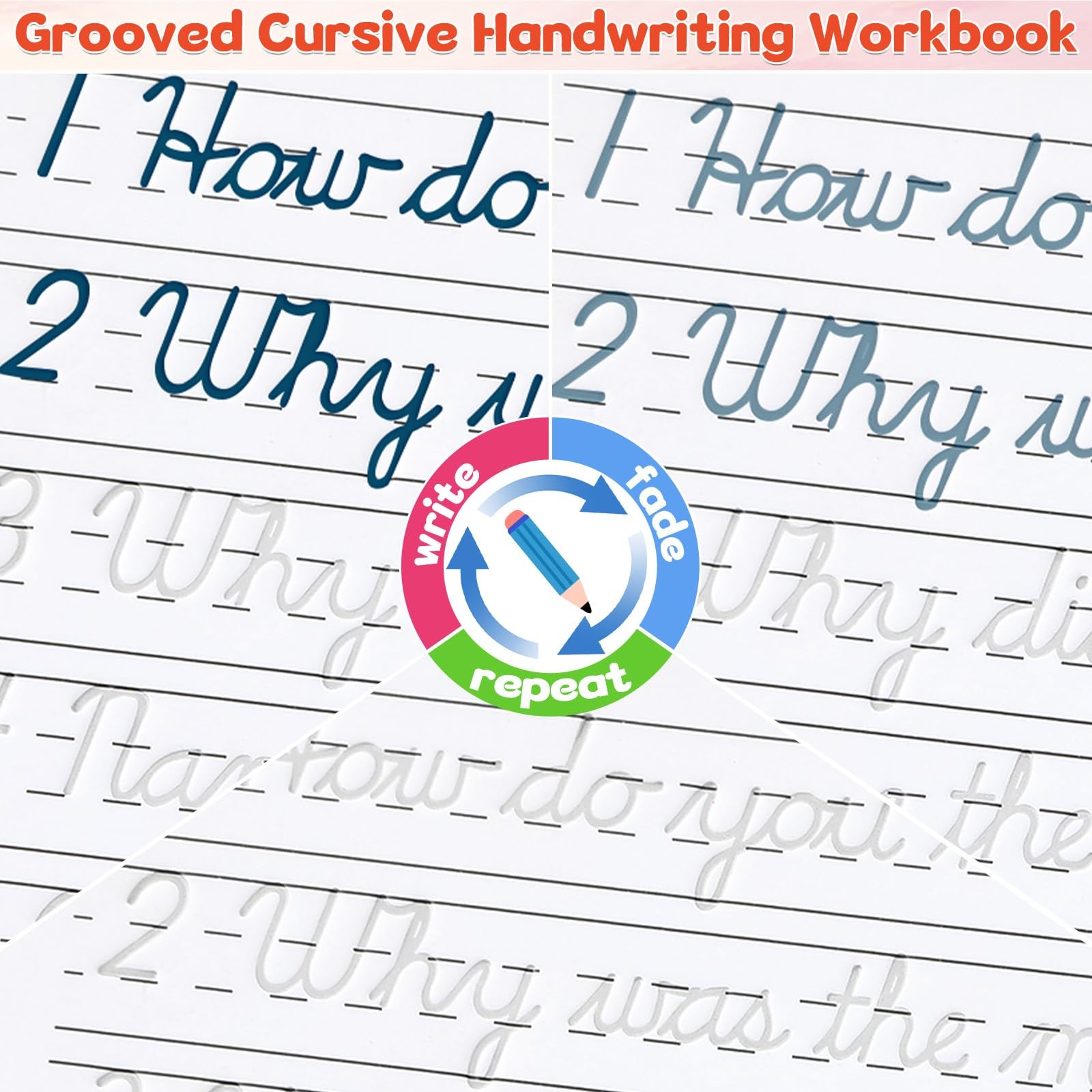 chiazllta Grooved Cursive Handwriting Workbook with Disappearing Ink Pens…
