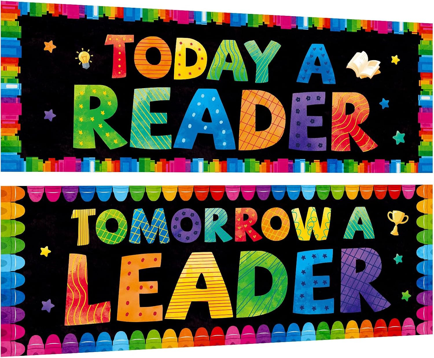 Classroom Decorations Reading Banner Poster, 2Pcs Inspirational Bulletin