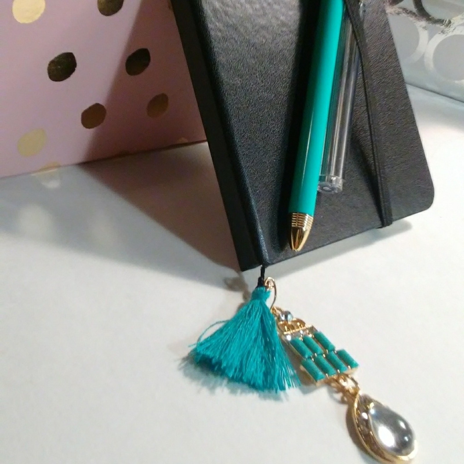 Journal Set Black Hardcover Notebook Jeweled Bookmark Pencil Duo w GIFT BOX New