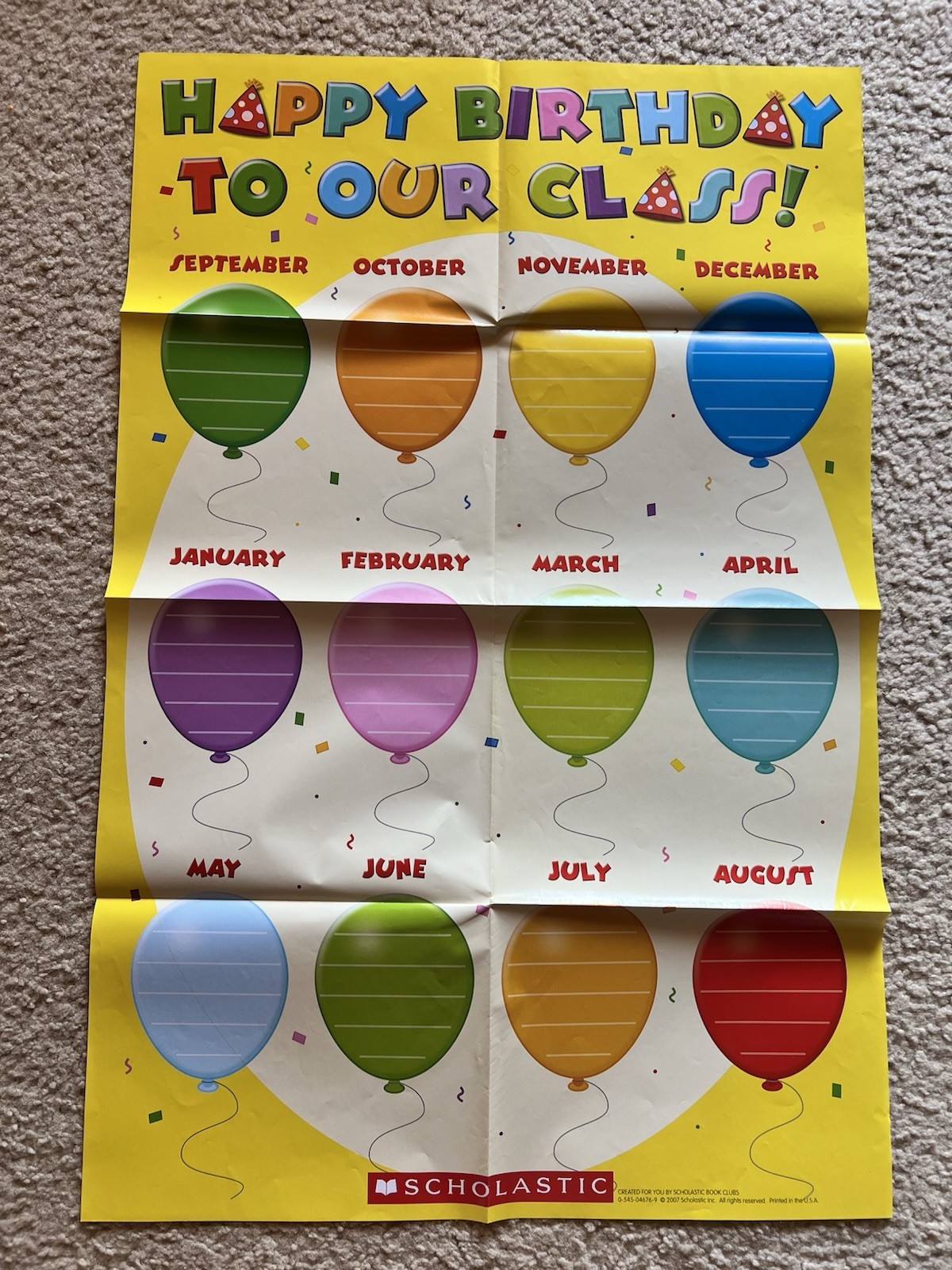 Vtg SCHOLASTIC Classroom Birthday Poster Y2K