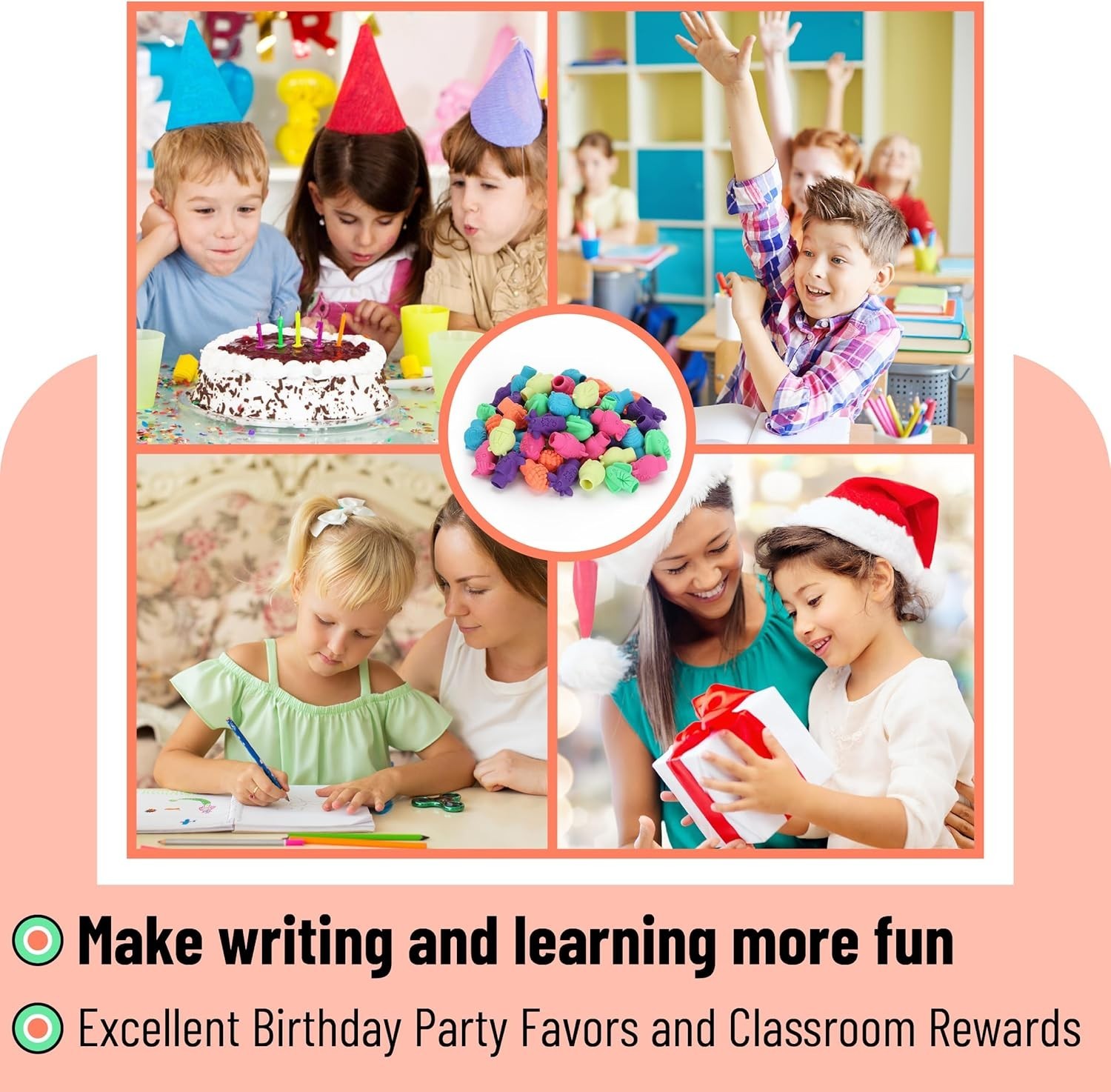 60 Non-Toxic Animal Erasers for Pencils – Perfect for School and Parties