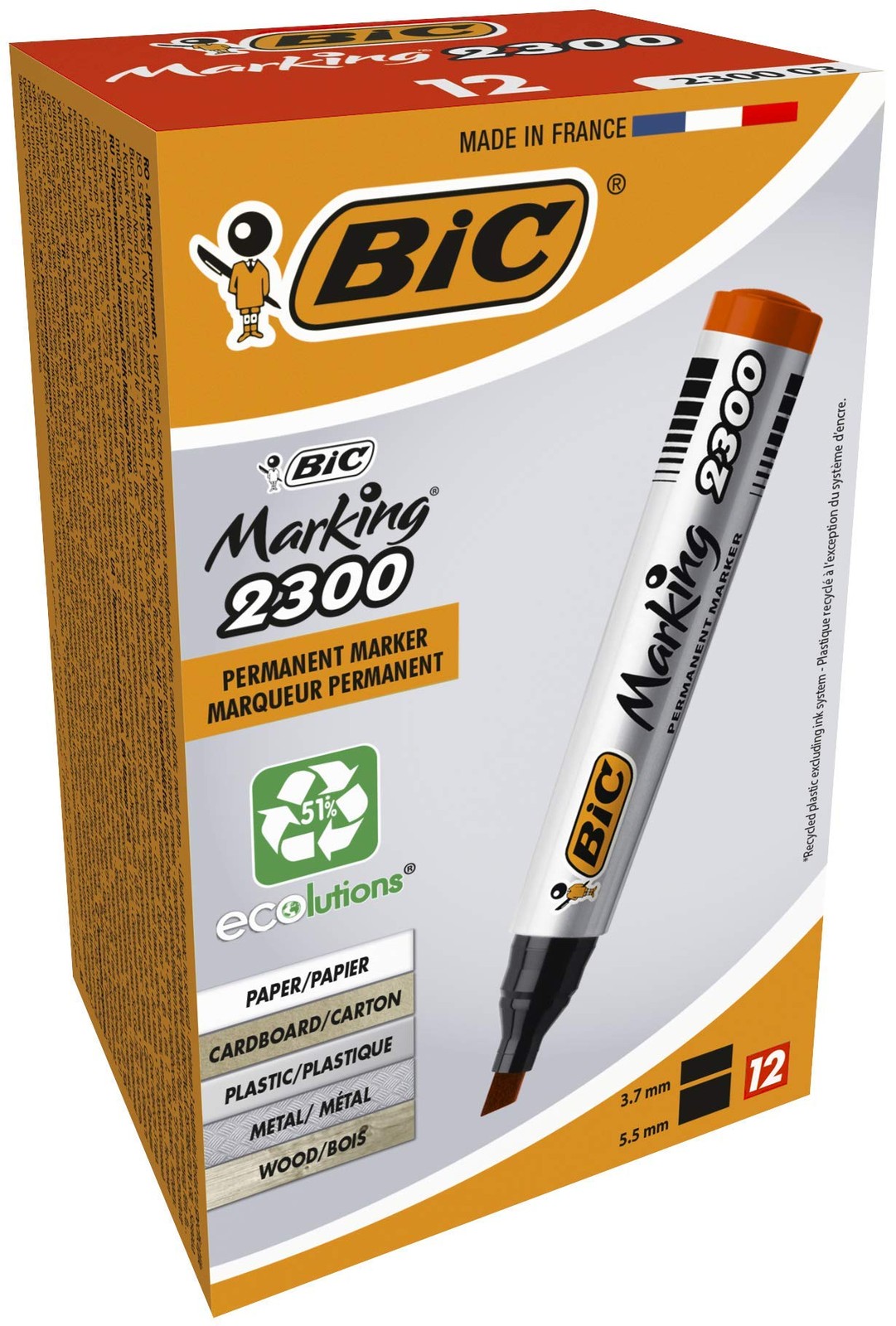 BIC Marking 2300 ECOlutions Permanent Markers – Red Colour – Box of 12 – Medium