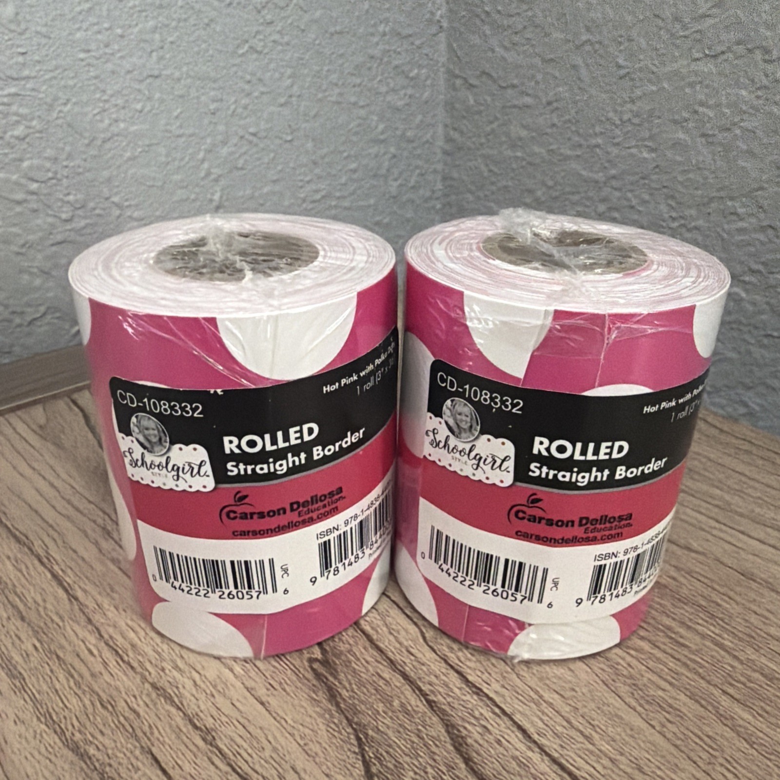 Classroom Border Hot Pink Polka Dot 3″x36’ Straight Trim Teacher Supplies 2 Pack