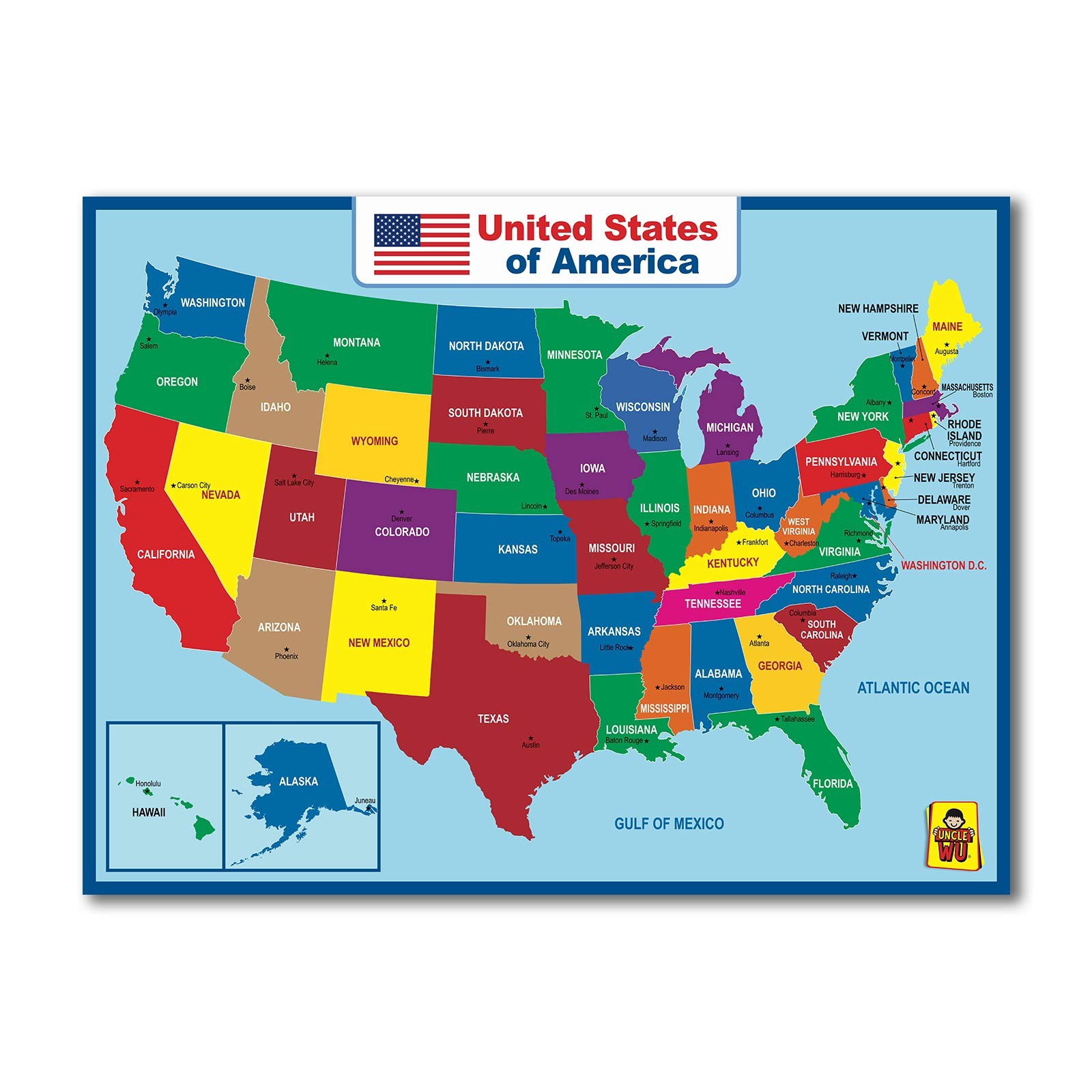 United States Map Laminated Poster – Dry Erase Double Side Educational Poster…