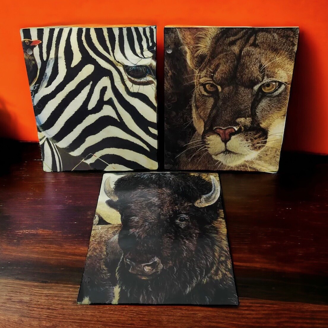 Vintage 1998 Raymond Geddes Animal Kingdom Lot of 3 Animal Print 3 Hole Folders