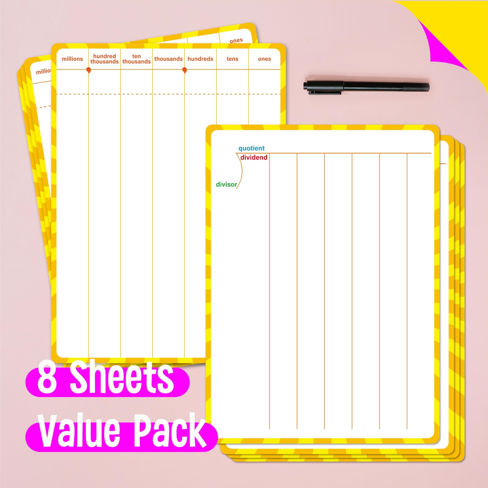 8 Packs Division Whiteboards, Double Sided Dry Erase Board Writable and Erasa…