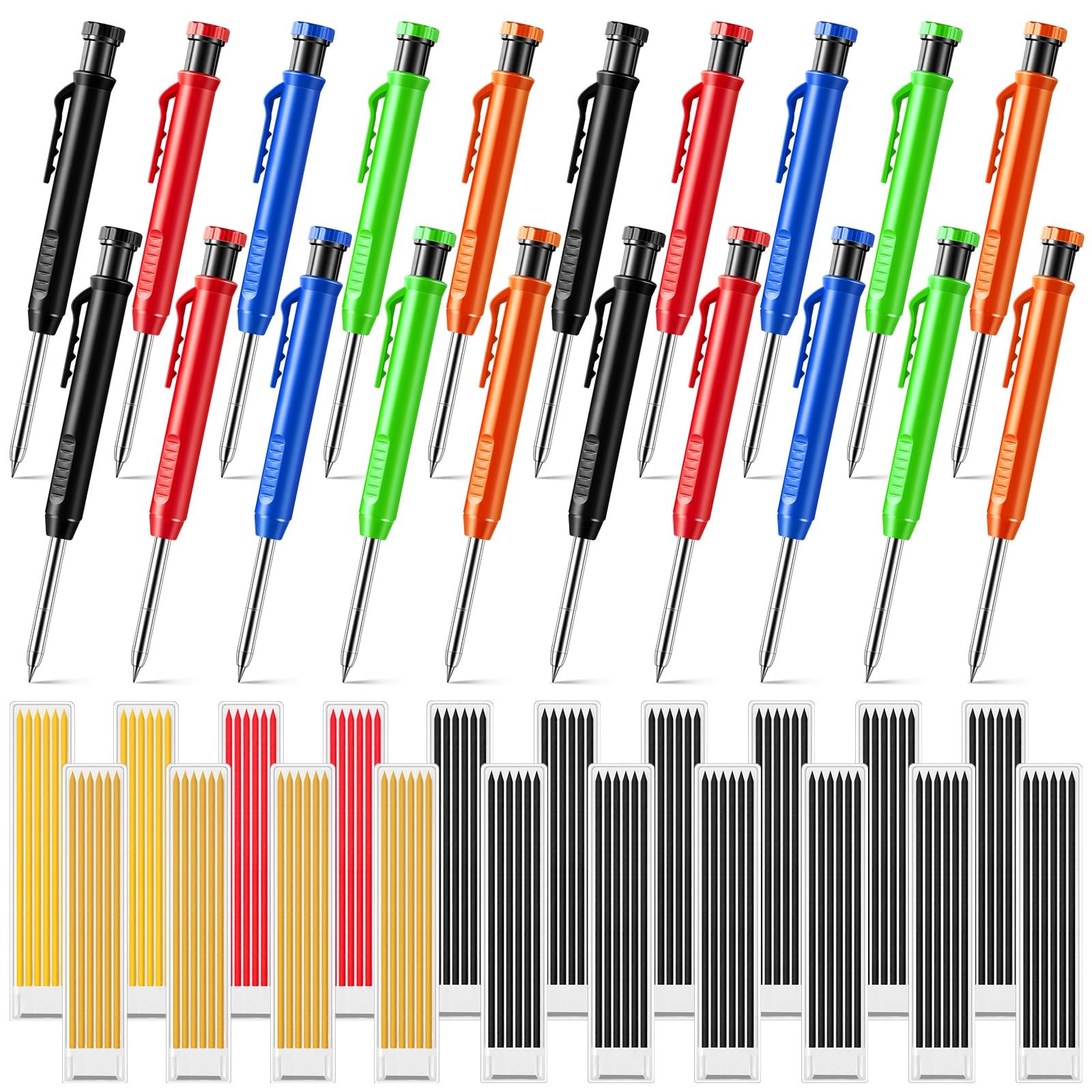 Sabary 20 Pcs Solid Carpenter Pencils 120 Pcs 2.8Mm Refills Long Nosed Deep