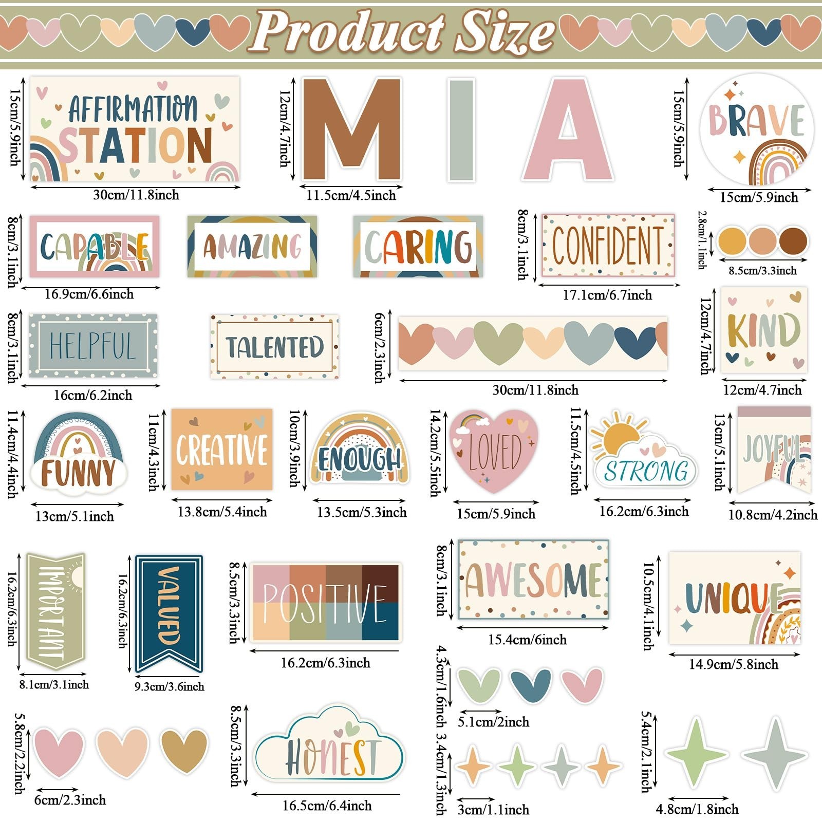 I Am Affirmations Cutouts, Rainbow Bulletin Board, Teacher Wall Decor,Multicolor