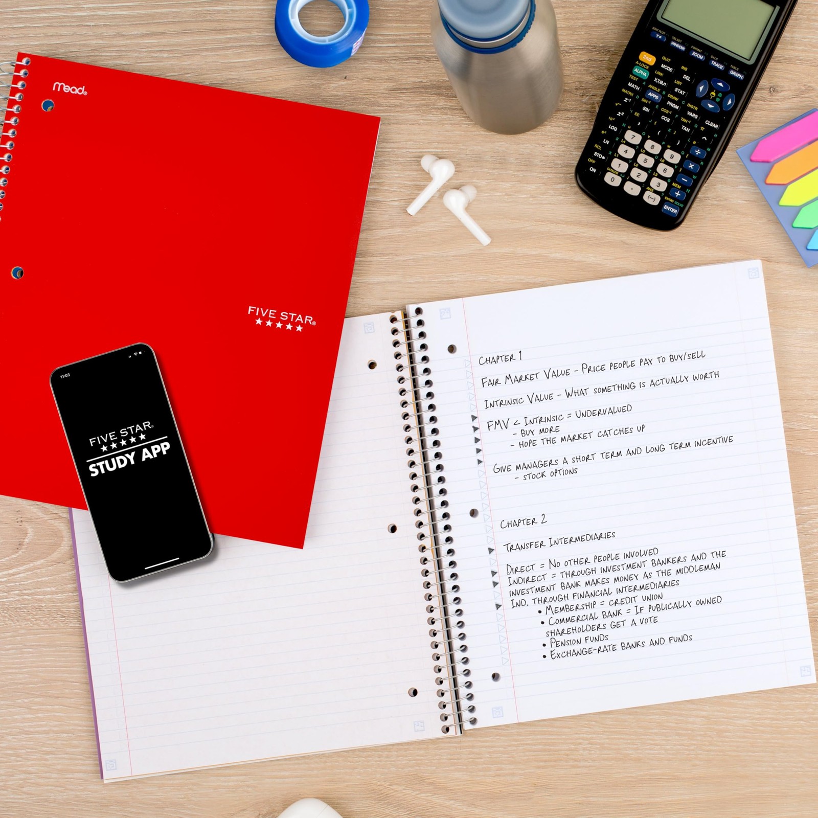 Five Star Spiral Notebook + Study App, 5 Subject, 1 Count (Pack of 1), Red