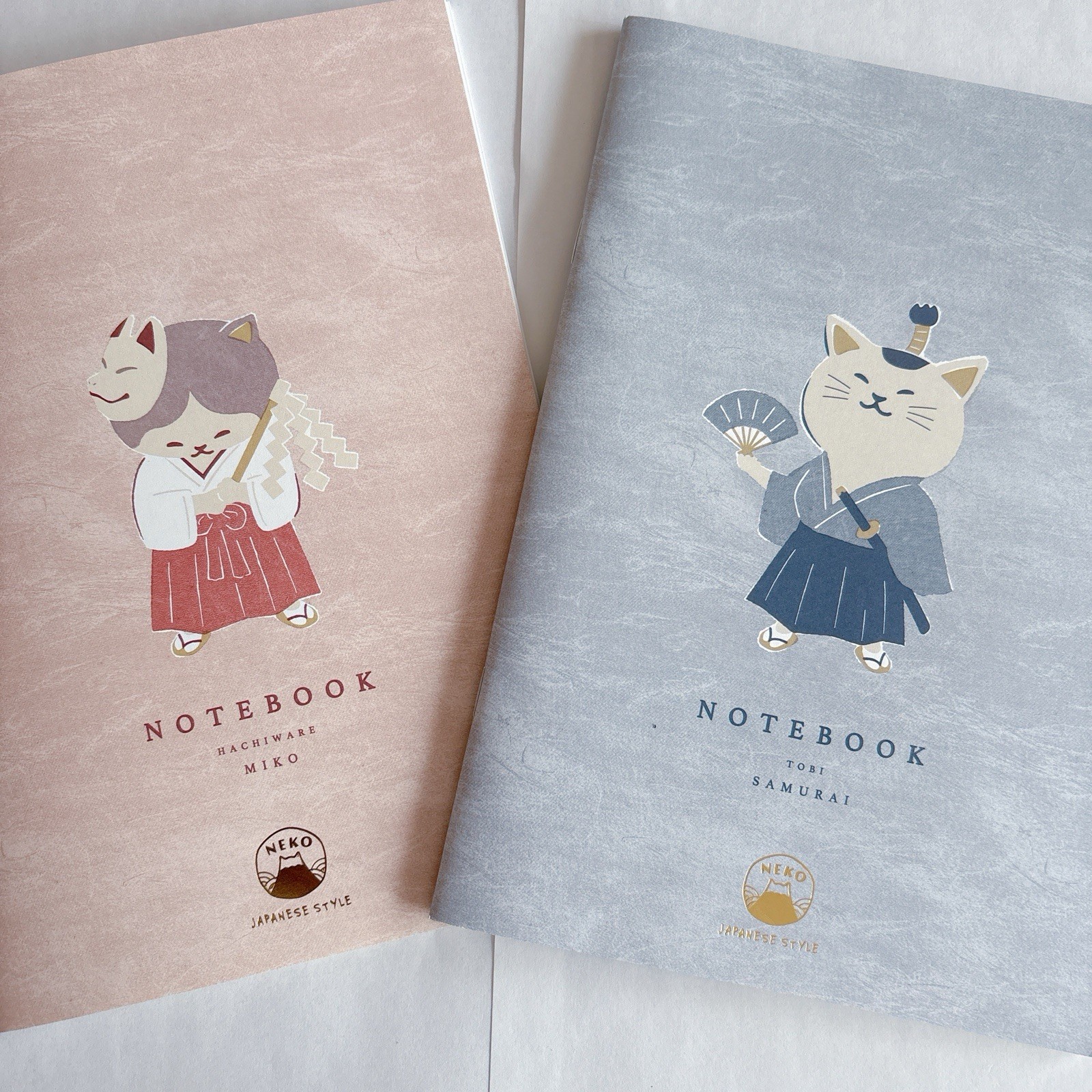 2 Pack Japanese A5 Notebooks Kawaii Miko & Samurai Cat Design Made in Japan