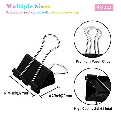 Medium Binder Clips, 48 Pack, 1-1/4 Inch, Black, Standard 1.25 Inch Black-48pcs