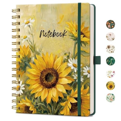Spiral Journal Notebook, 160 Lined Pages, A5 Medium Size Golden Sunflower