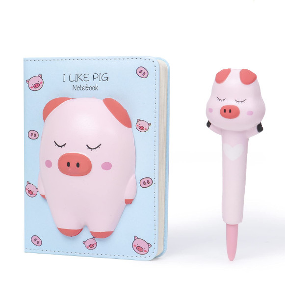 Kawaii Squishy Notebook Squishy Pen pig Girls Leather Cute Notebooks gifts pink