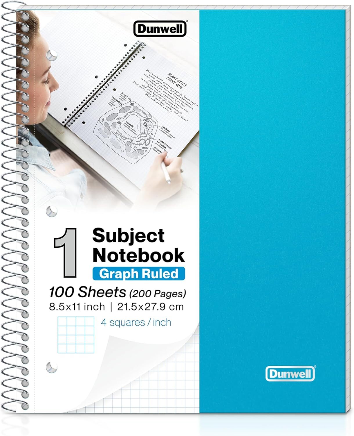 Dunwell 4×4 Graph Ruled Notebook, Blue Plastic Cover, 100 8.5×11″,