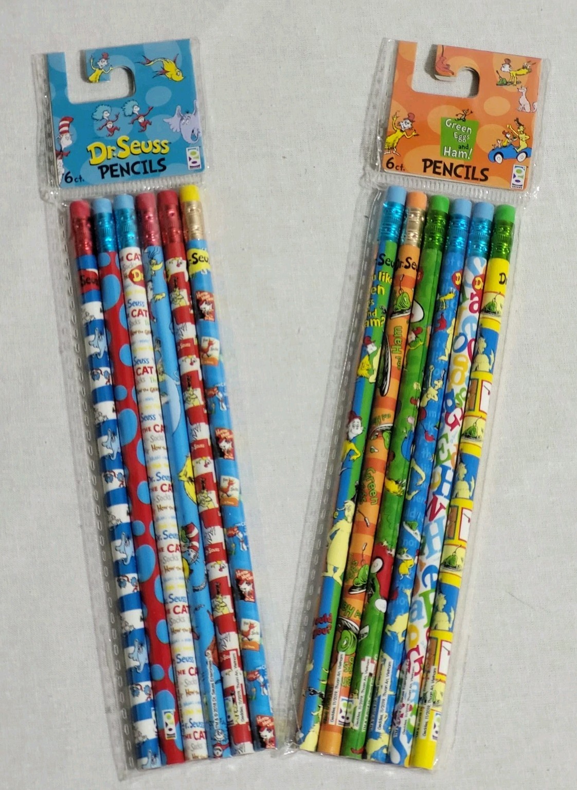 Lot of 2 Geddes Dr. Seuss Assorted Pencils With Erasers 6 Count Each 12 in Total