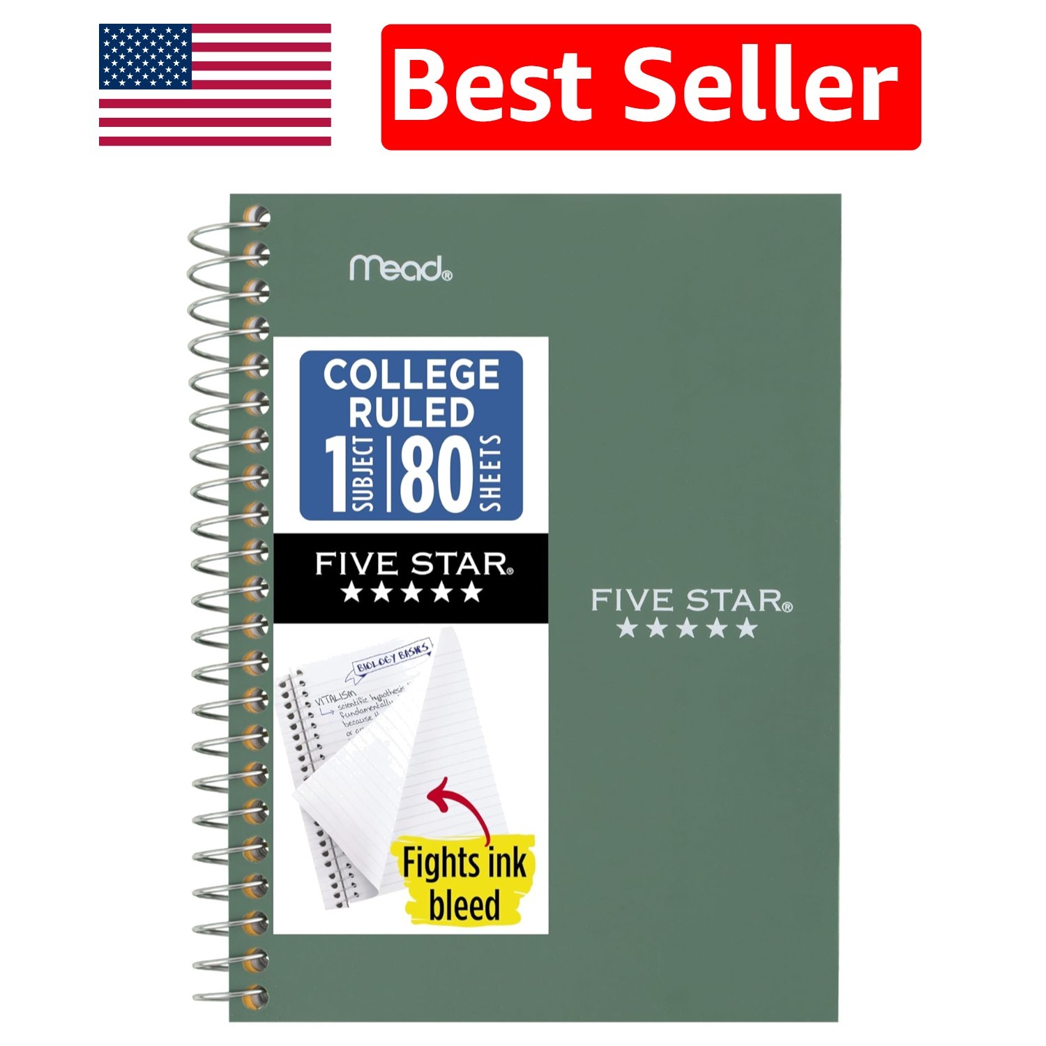 Compact Seaglass Green Spiral Notebook – 80 Sheets, Water-Resistant & Durable