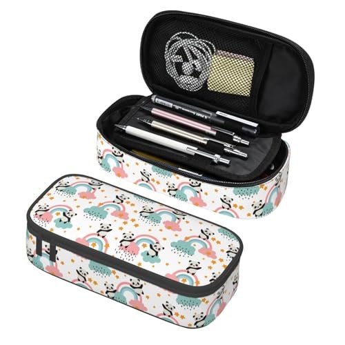 Large Pencil Case, Pencil Pouch With Zipper Cute Cartoon Panda Clouds And Stars