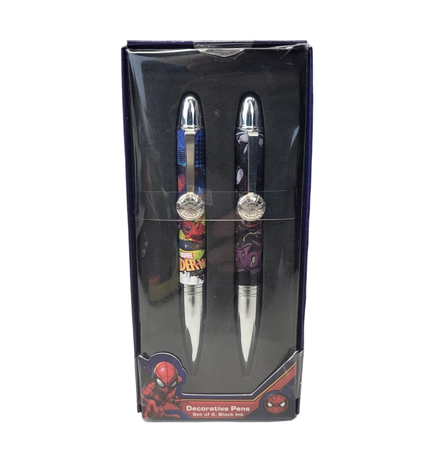 Marvel Spiderman Decorative Pens Set of 2 Black Ink Collectible New in Box