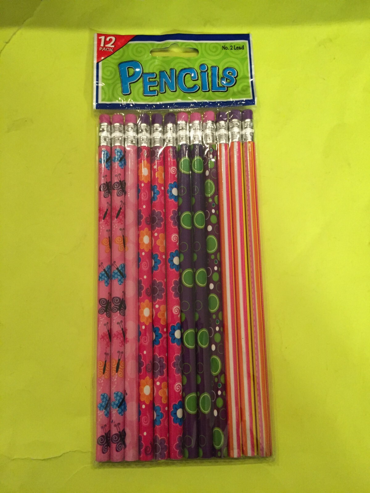 Butterfly and Flowers 12ct. Pencils – New – Party Supplies Favors – No 2 – Wood