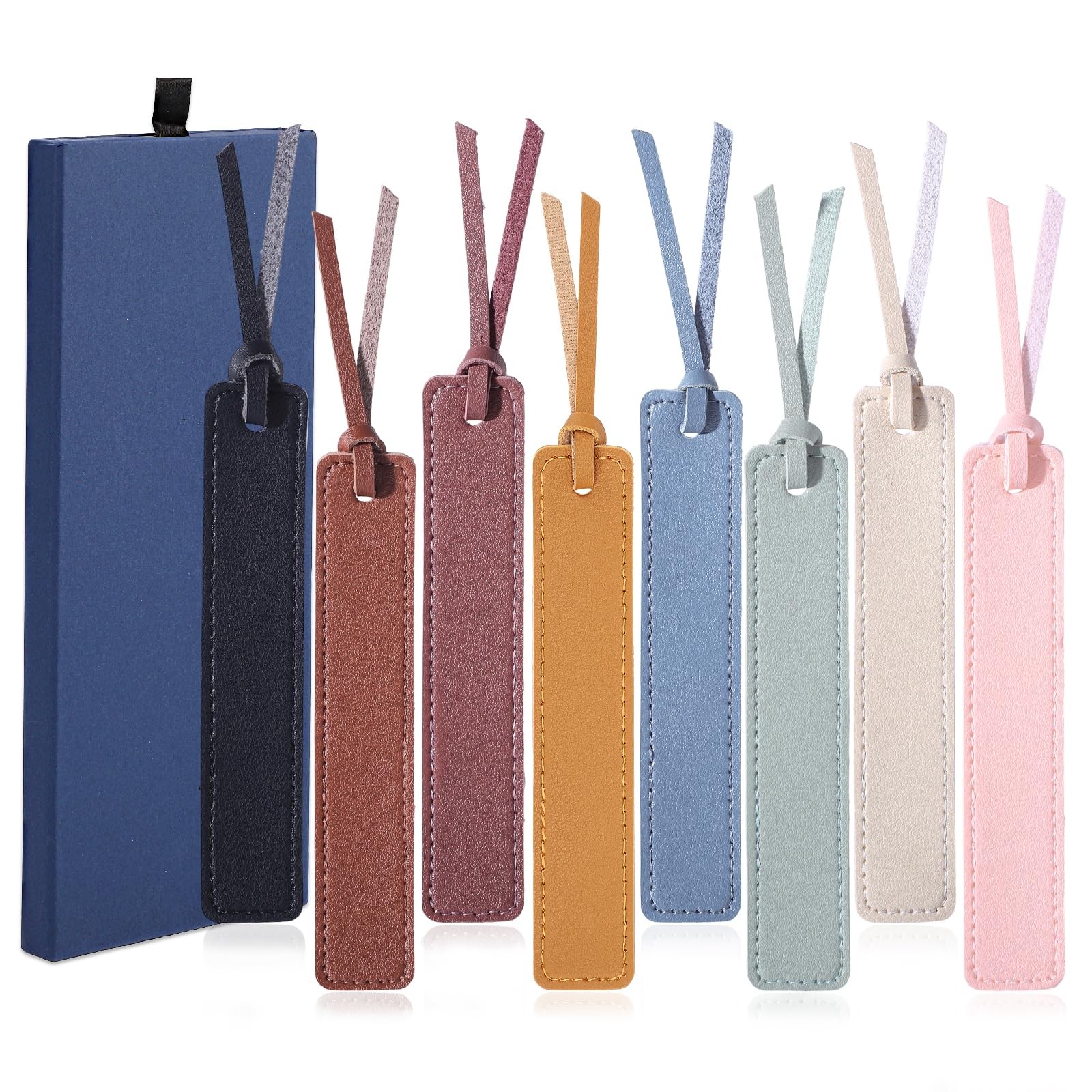 8Pcs Leather Bookmark, Classic Stitched Book 5.12 x 0.94 inches, Dark & Light